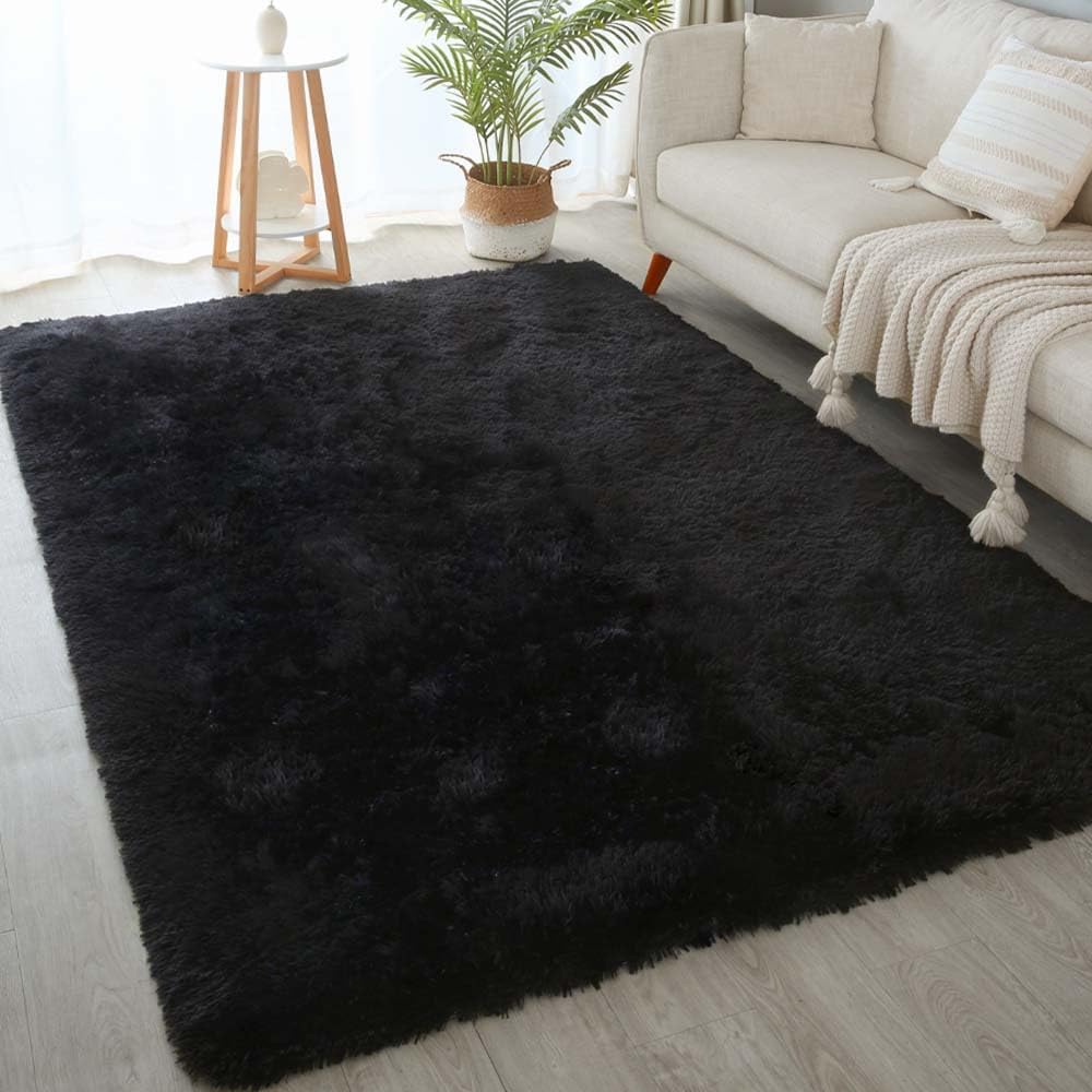 4x6 Light Grey Fluffy Shag Area Rug for Bedroom, Ultra Soft Fuzzy Plush Washable Carpet for Living Room, Modern Cozy Non Skid Furry Shaggy Rug for Kids Baby Boys Nursery Dorm,Tie-Dye Gray