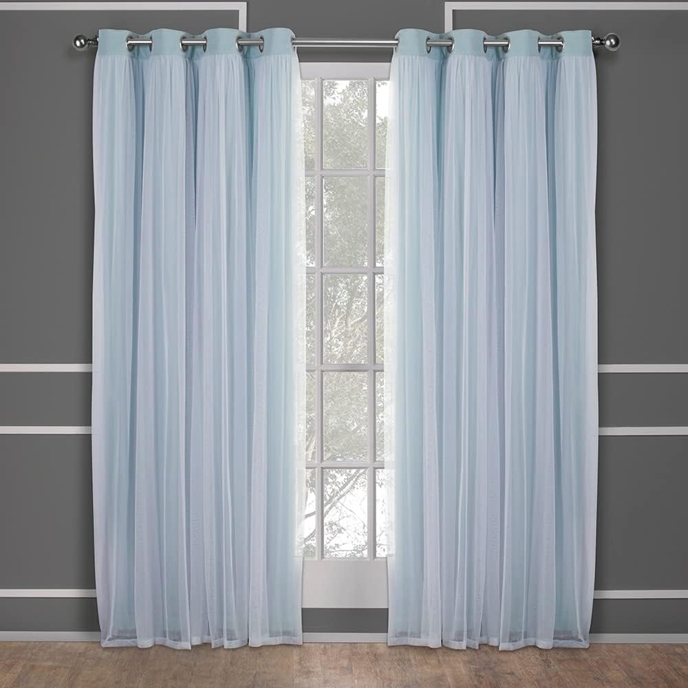 TOWN & COUNTRY LUXE Talia Double Layer Indoor Curtains, Sheer and Room Darkening Blackout, Grommet Top, Energy Efficient, 2-Pack Set, 52"x96", Winter White