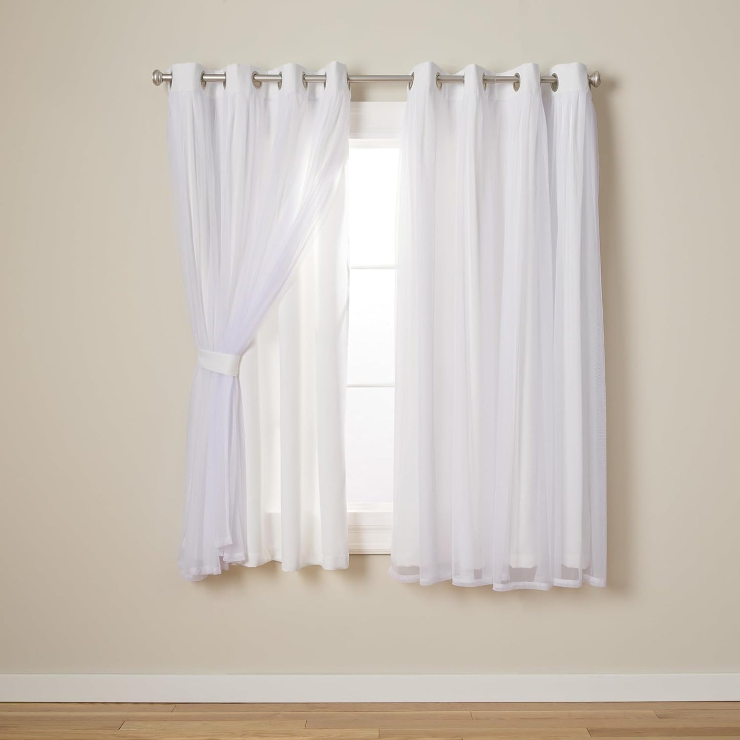 TOWN & COUNTRY LUXE Talia Double Layer Indoor Curtains, Sheer and Room Darkening Blackout, Grommet Top, Energy Efficient, 2-Pack Set, 52"x96", Winter White