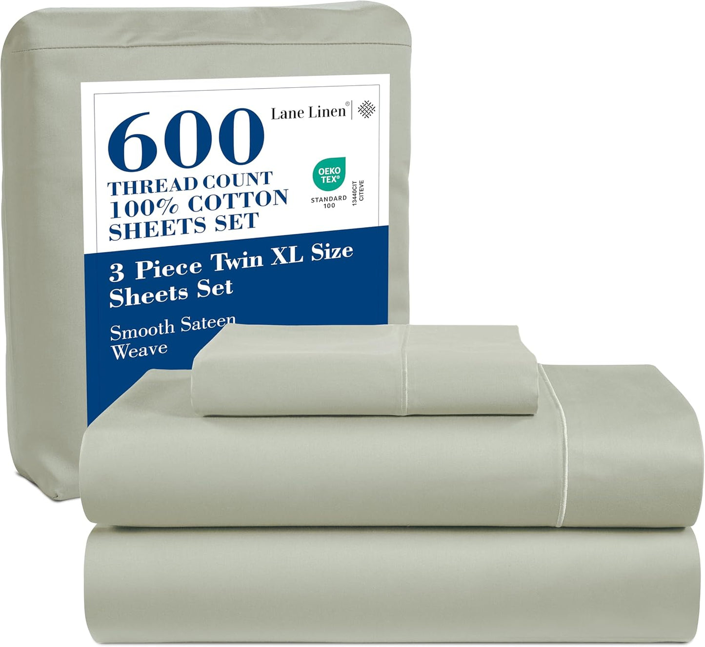 LANE LINEN 100% Cotton White Queen Size Sheet Set – Luxurious Hotel-Quality Sateen Weave, Fully Elasticized Mercerized Cotton, Deep Pocket 4-Piece Set, Naturally Cooling & Comfortable