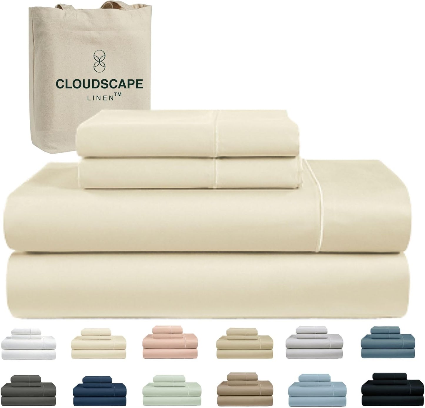 Cloud Scape Linen 100% Egyptian Cotton King Sheets Set – 1000 Thread Count, 4-Piece Soft Hotel Quality Bedding Set,Deep Pockets up to 16”, White