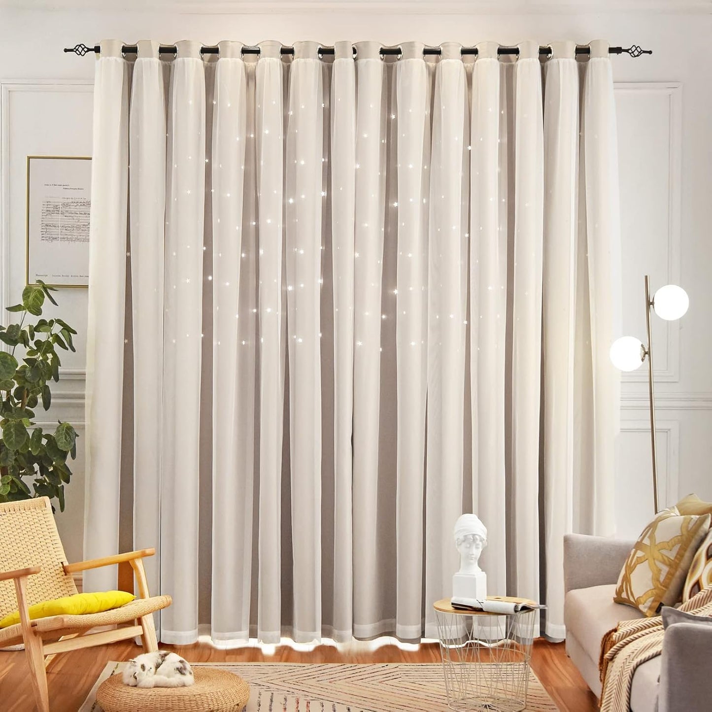 Star Blackout Bedroom Curtains, Beige, 52"W x 63"L, 2 Panels