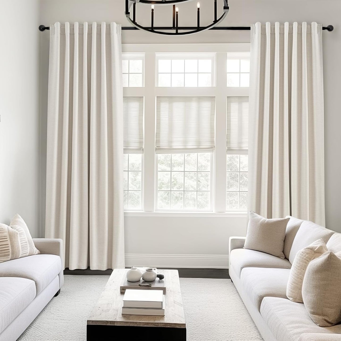 Topfinel Linen Blackout Curtains 96 Inch Long, Boho Farmhouse Ivory Birch Viral Drapes Pinch Pleated Curtains with Hooks for Living Room, Neutral 8 FT Back Tab Bedroom Curtains 52" X 96" 2 Panels