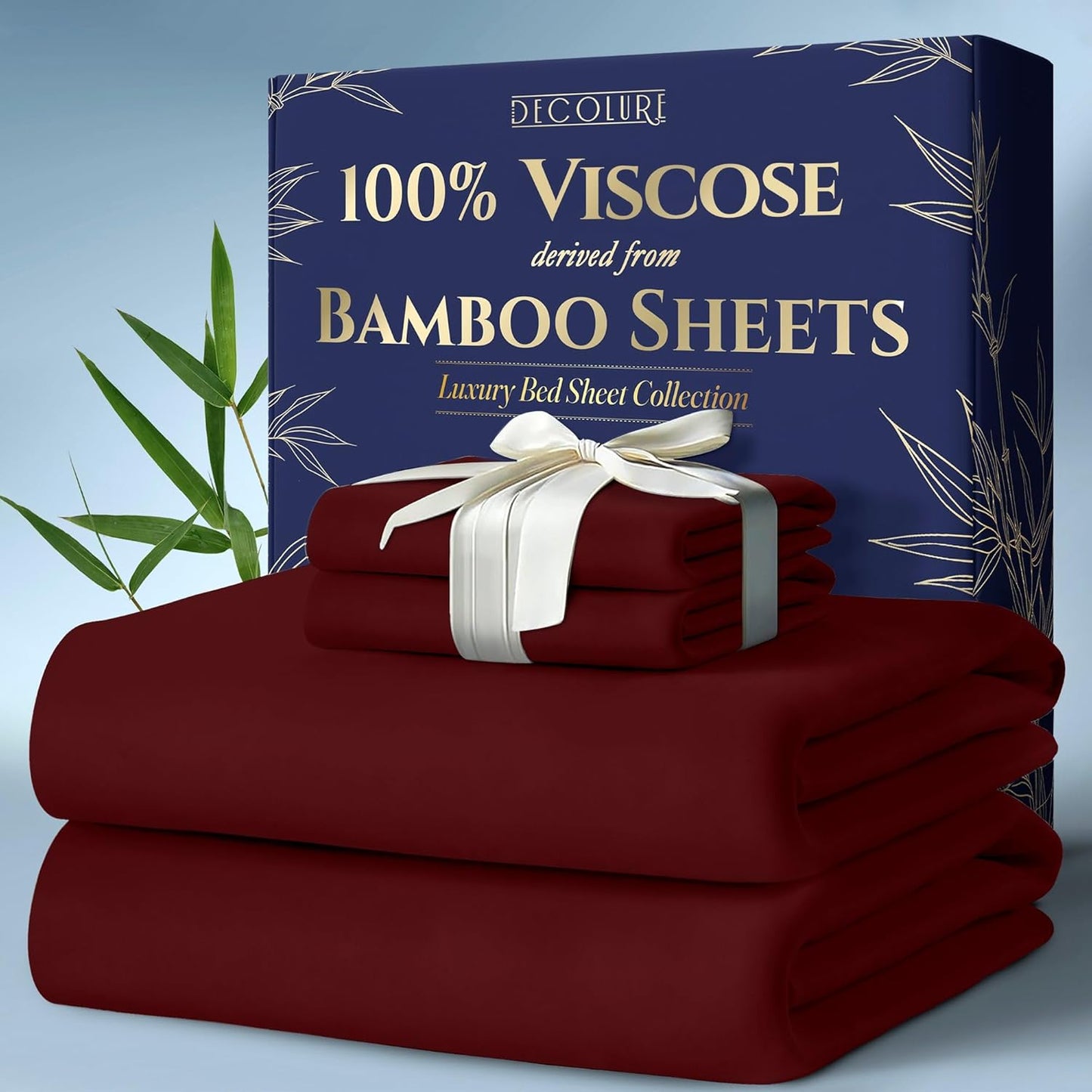 DECOLURE 100% Viscose Derived from Bamboo Sheets King Size 4pcs - Ultra Soft & Luxuriously Cooling, 17" Deep Pocket, Double Stitching, Perfect for Hot Sleepers - King Bed Sheets (White)