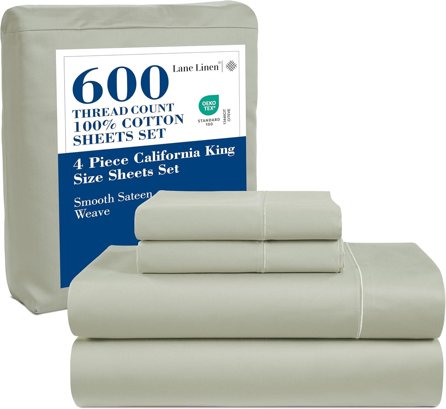 LANE LINEN 100% Cotton White Queen Size Sheet Set – Luxurious Hotel-Quality Sateen Weave, Fully Elasticized Mercerized Cotton, Deep Pocket 4-Piece Set, Naturally Cooling & Comfortable