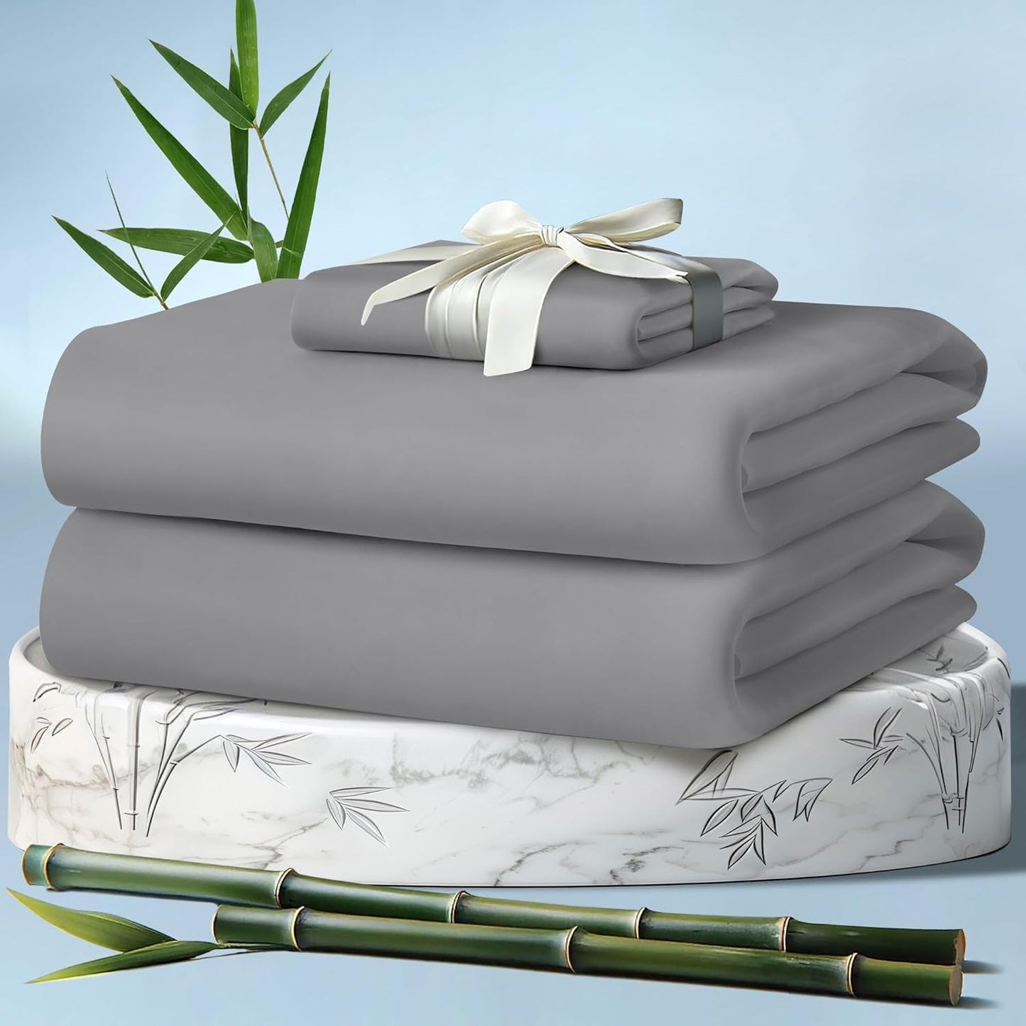 DECOLURE 100% Viscose Derived from Bamboo Sheets King Size 4pcs - Ultra Soft & Luxuriously Cooling, 17" Deep Pocket, Double Stitching, Perfect for Hot Sleepers - King Bed Sheets (White)