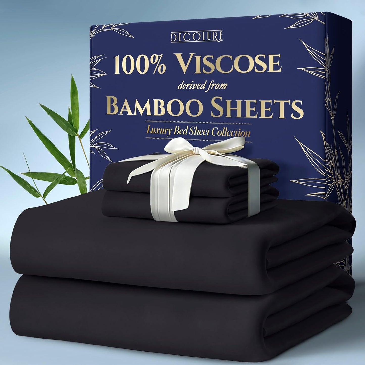 DECOLURE 100% Viscose Derived from Bamboo Sheets King Size 4pcs - Ultra Soft & Luxuriously Cooling, 17" Deep Pocket, Double Stitching, Perfect for Hot Sleepers - King Bed Sheets (White)