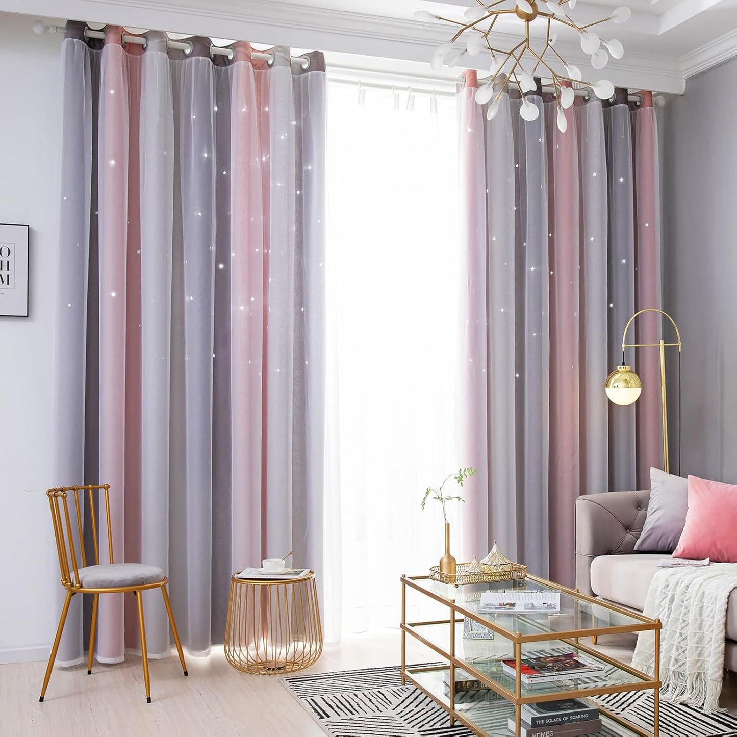 Star Blackout Bedroom Curtains, Beige, 52"W x 63"L, 2 Panels