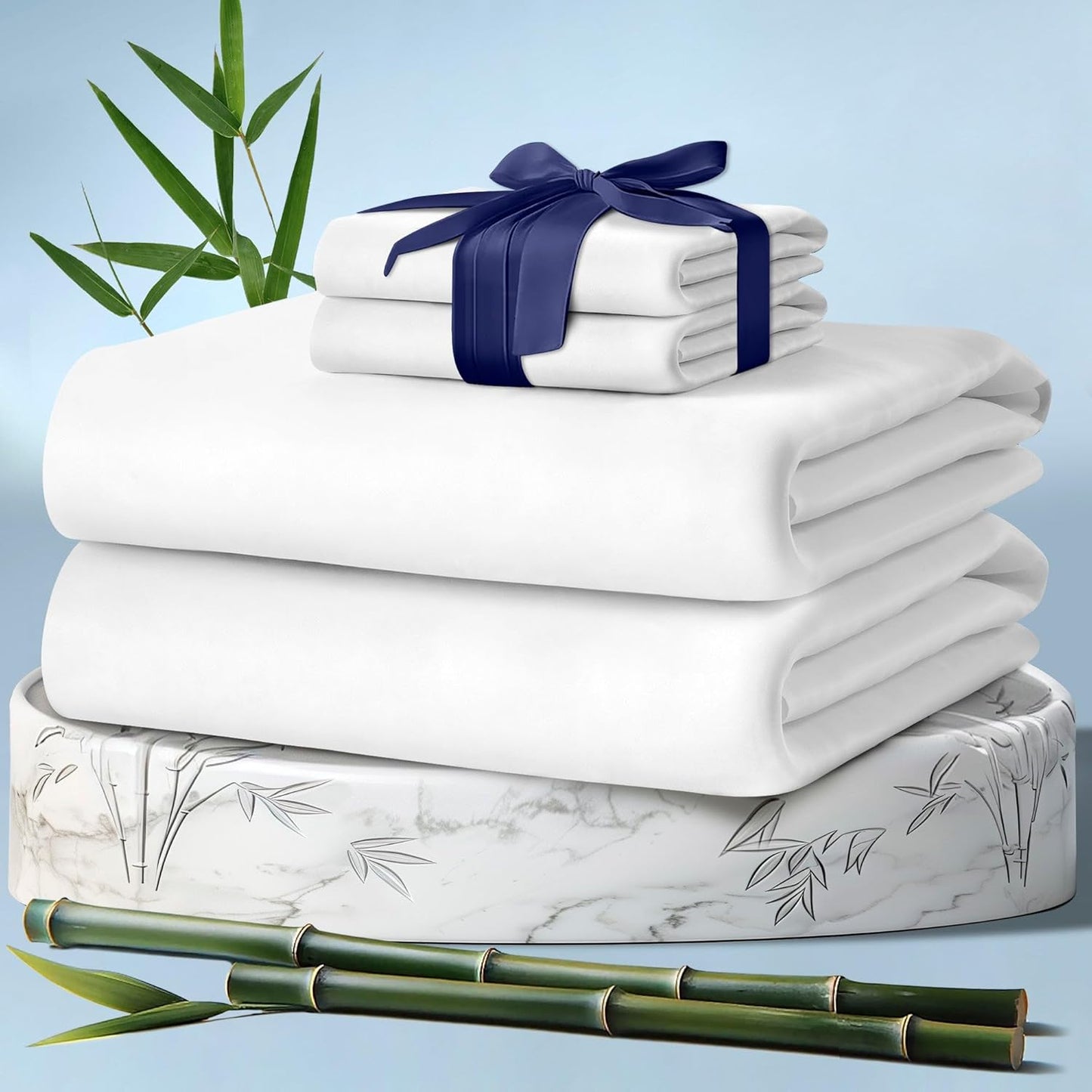 DECOLURE 100% Viscose Derived from Bamboo Sheets King Size 4pcs - Ultra Soft & Luxuriously Cooling, 17" Deep Pocket, Double Stitching, Perfect for Hot Sleepers - King Bed Sheets (White)