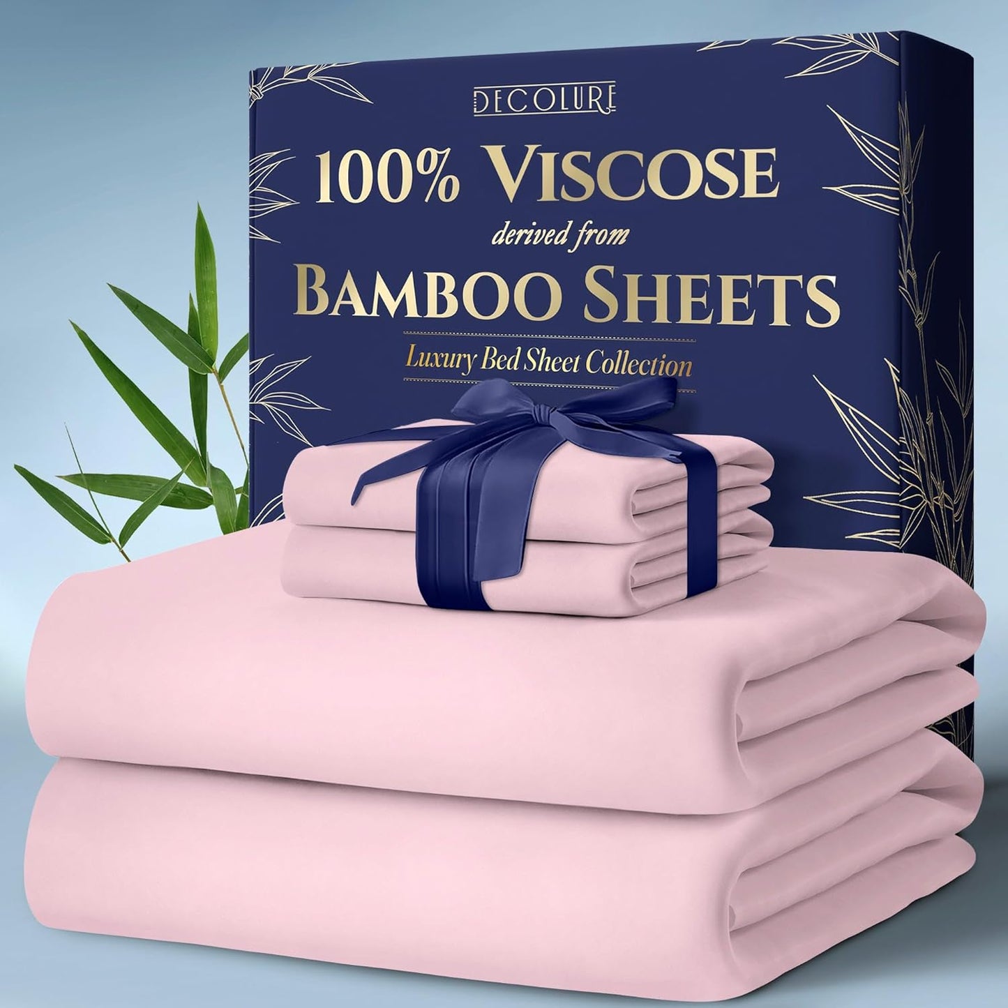 DECOLURE 100% Viscose Derived from Bamboo Sheets King Size 4pcs - Ultra Soft & Luxuriously Cooling, 17" Deep Pocket, Double Stitching, Perfect for Hot Sleepers - King Bed Sheets (White)