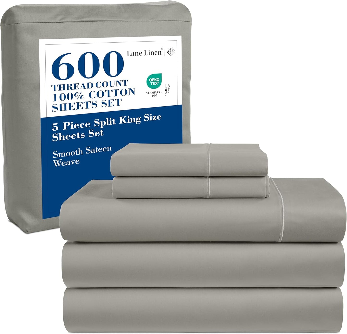 LANE LINEN 100% Cotton White Queen Size Sheet Set – Luxurious Hotel-Quality Sateen Weave, Fully Elasticized Mercerized Cotton, Deep Pocket 4-Piece Set, Naturally Cooling & Comfortable