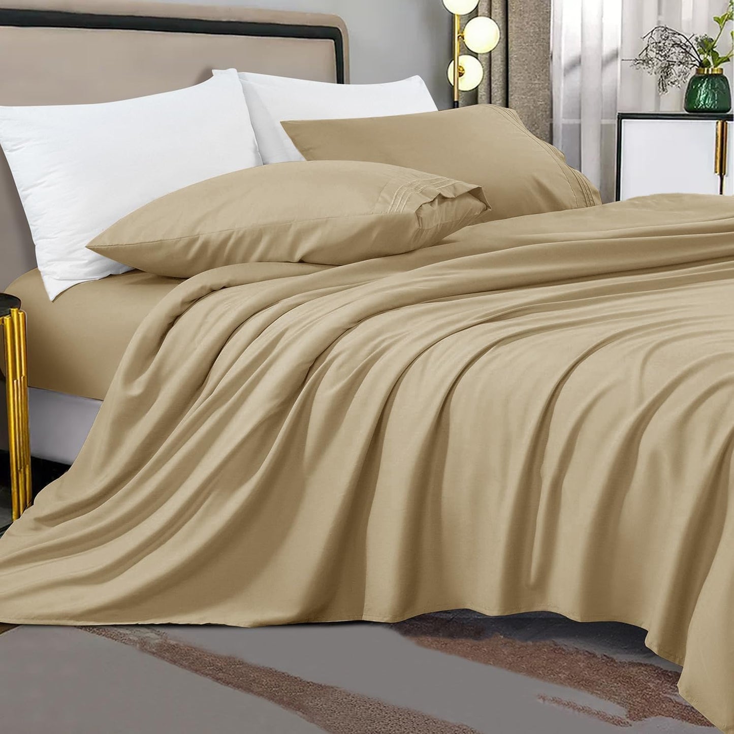 Shilucheng 100% Cotton Queen Size Sheets Set - 600 Thread Count，Luxury Egyptian Cotton Bed Sheets，5-Star Hotel Quality Sheets, Breathable & Cooling, 16 Inch Deep Pocket - 4 Piece (White, Queen)