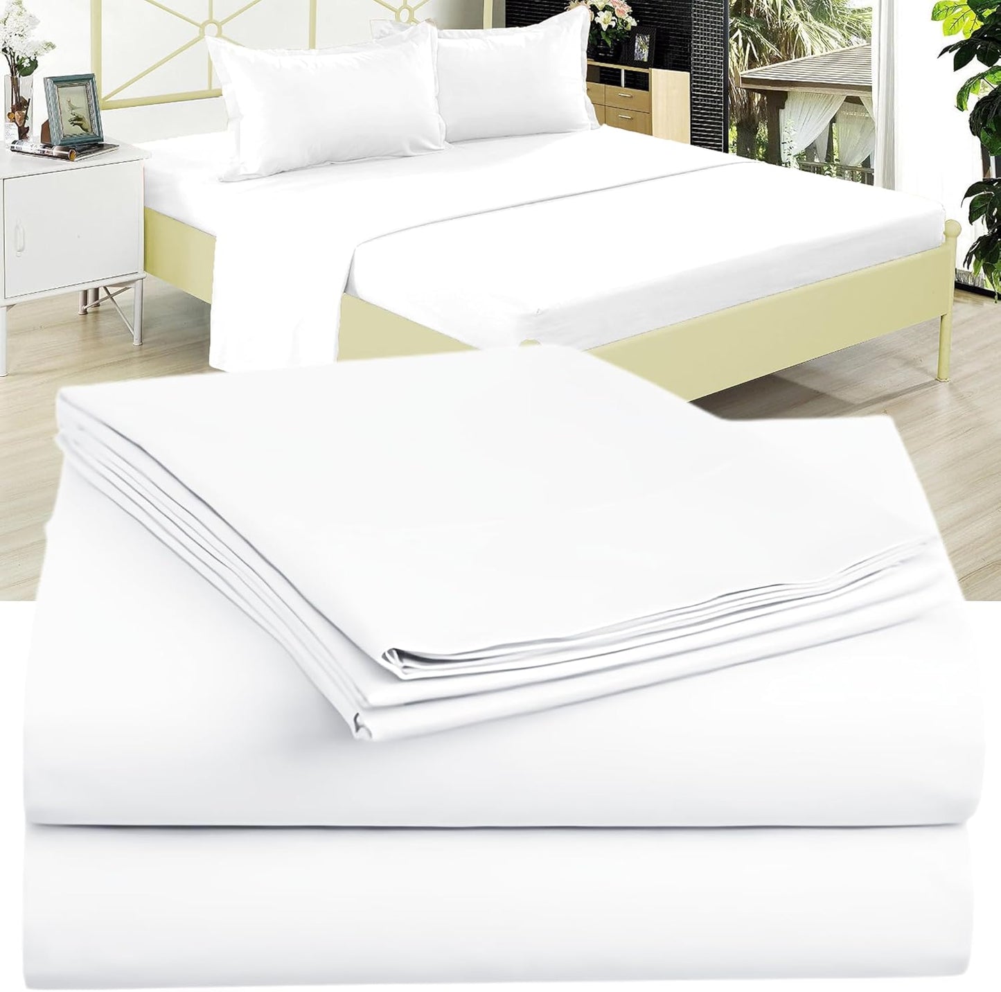 Full XL 100% Microfiber Double Brushed Sheet Set - Extra-Soft, Breathable & Wrinkle-Free - 15" Deep Pockets, 54" x 80" - Ideal for Extra Long Full Beds - 4PC Set (Full XL, White)
