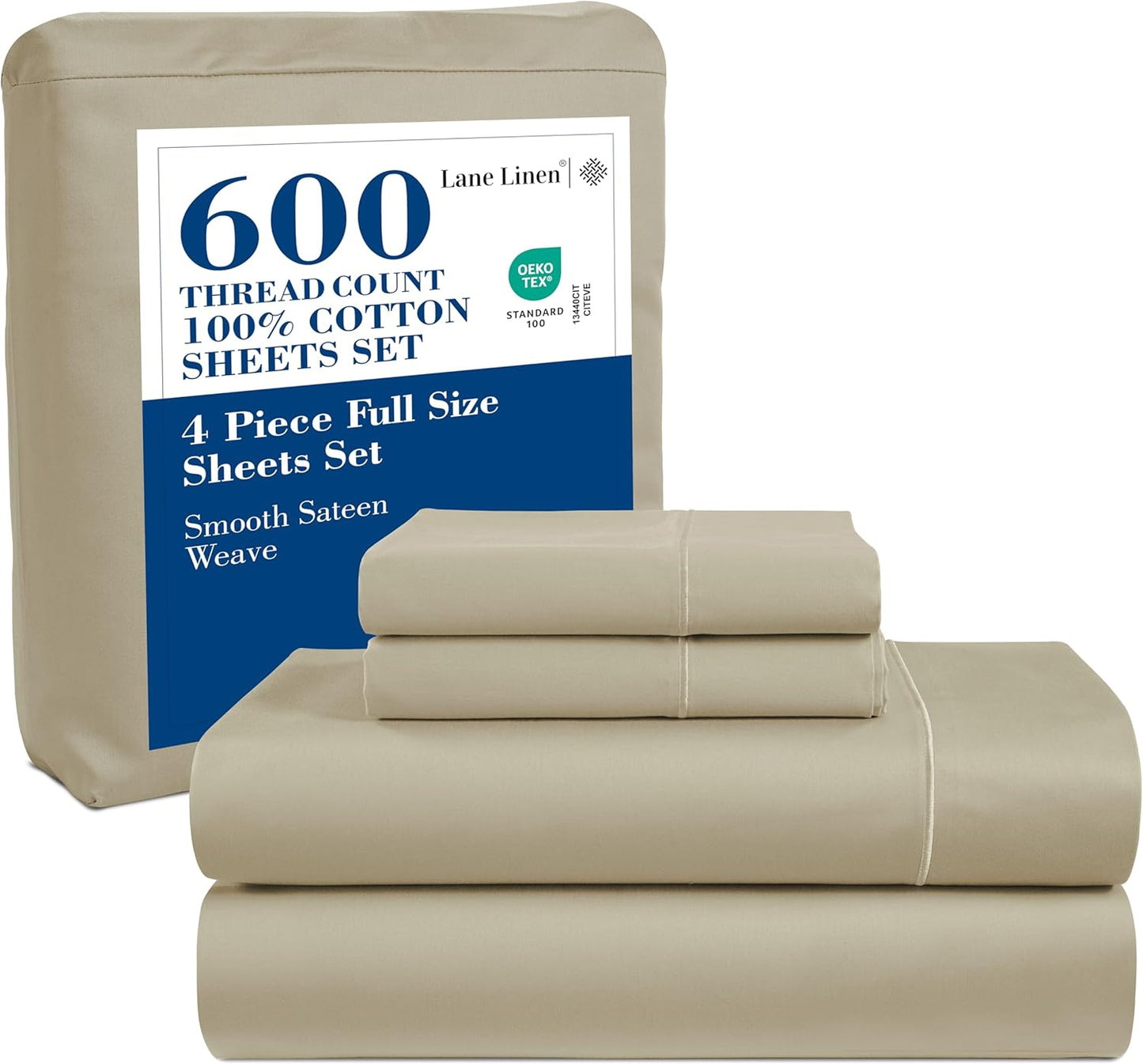 LANE LINEN 100% Cotton White Queen Size Sheet Set – Luxurious Hotel-Quality Sateen Weave, Fully Elasticized Mercerized Cotton, Deep Pocket 4-Piece Set, Naturally Cooling & Comfortable