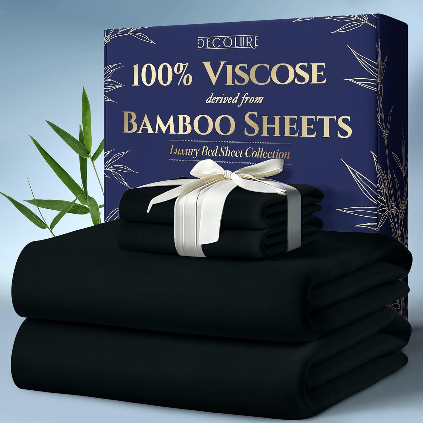 DECOLURE 100% Viscose Derived from Bamboo Sheets King Size 4pcs - Ultra Soft & Luxuriously Cooling, 17" Deep Pocket, Double Stitching, Perfect for Hot Sleepers - King Bed Sheets (White)