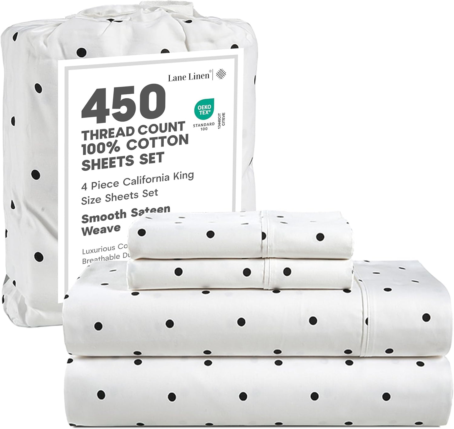 LANE LINEN 100% Cotton Sheets – 450 Thread Count Naturally Cooling Twin Sheets Set, Soft & Comfy Sateen Weave, Deep Pocket Fits 15” Mattress, Fade-Resistant Hotel Bedding, White