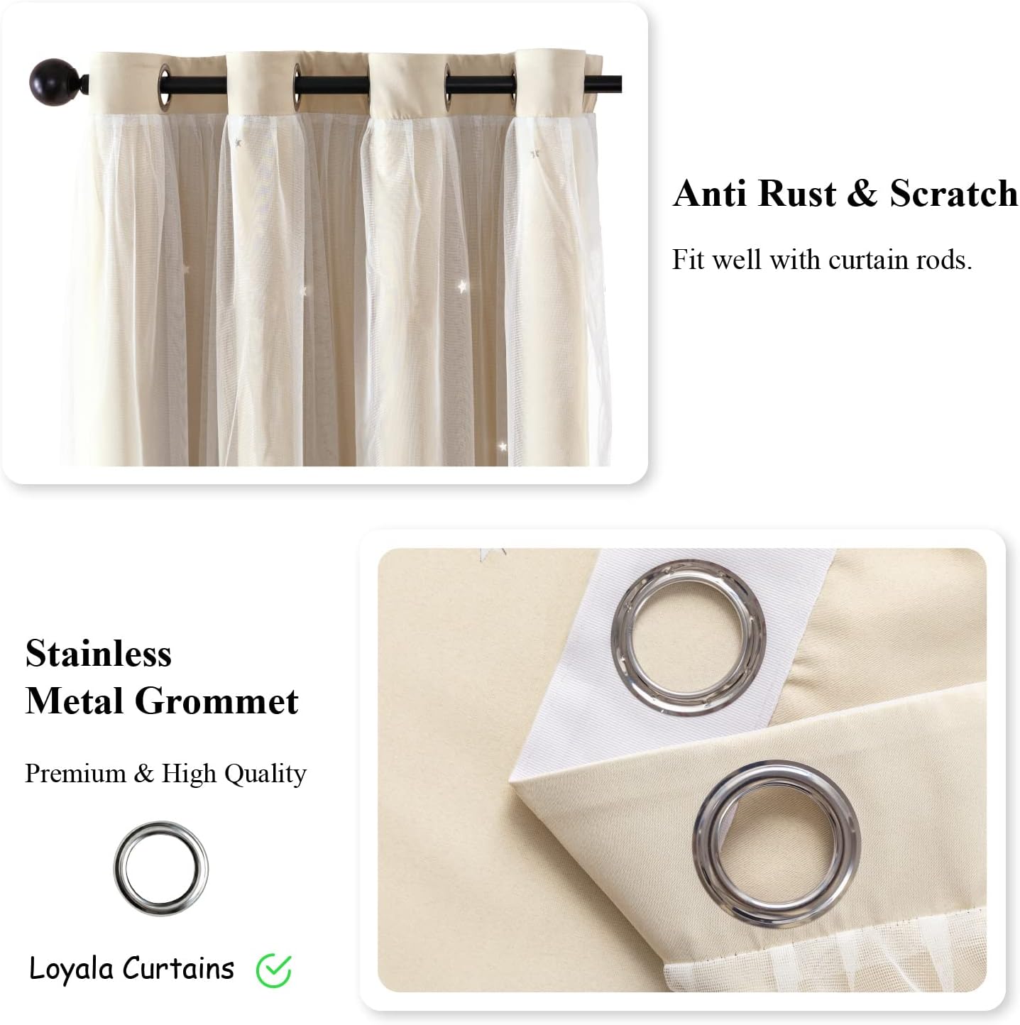 Star Blackout Bedroom Curtains, Beige, 52"W x 63"L, 2 Panels