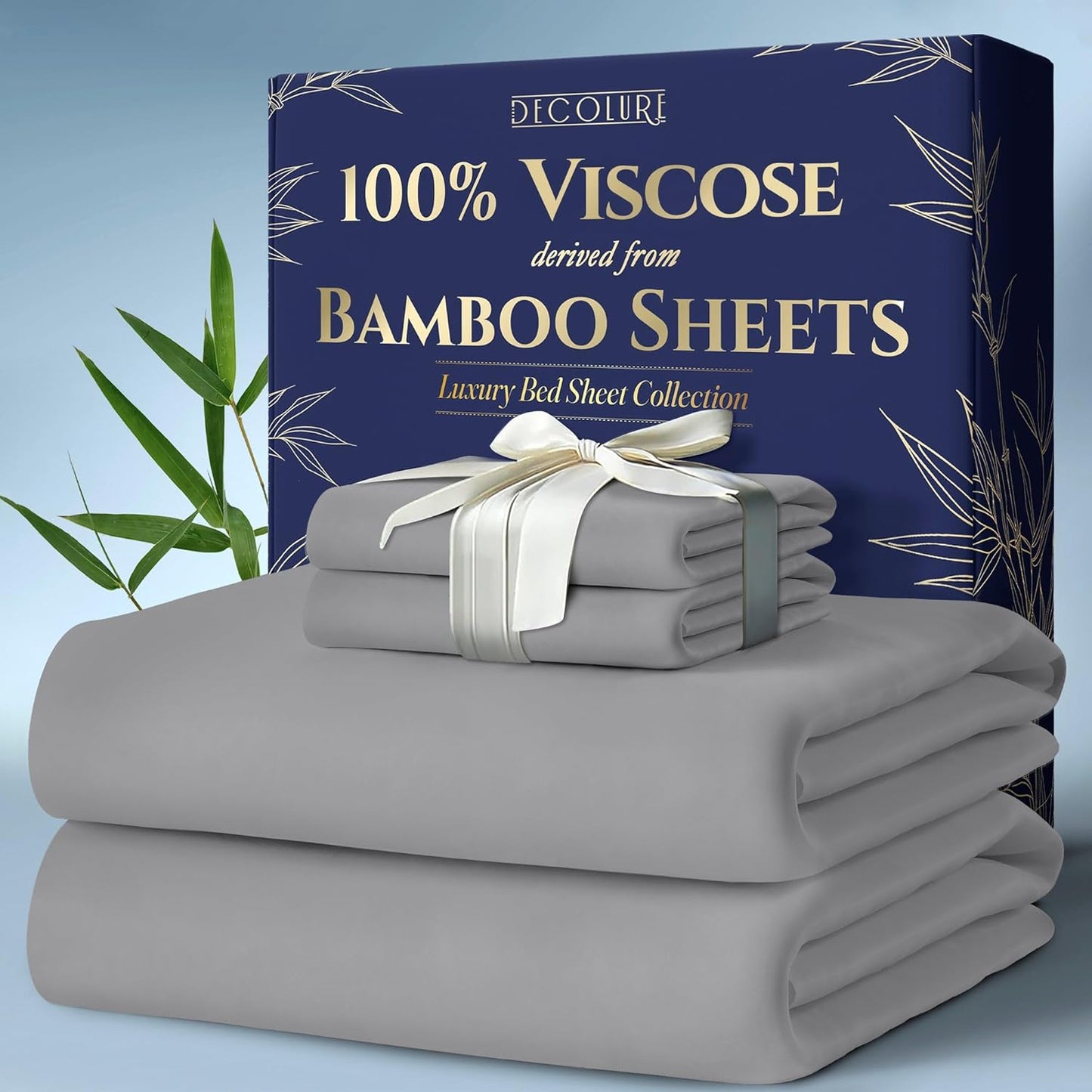 DECOLURE 100% Viscose Derived from Bamboo Sheets King Size 4pcs - Ultra Soft & Luxuriously Cooling, 17" Deep Pocket, Double Stitching, Perfect for Hot Sleepers - King Bed Sheets (White)