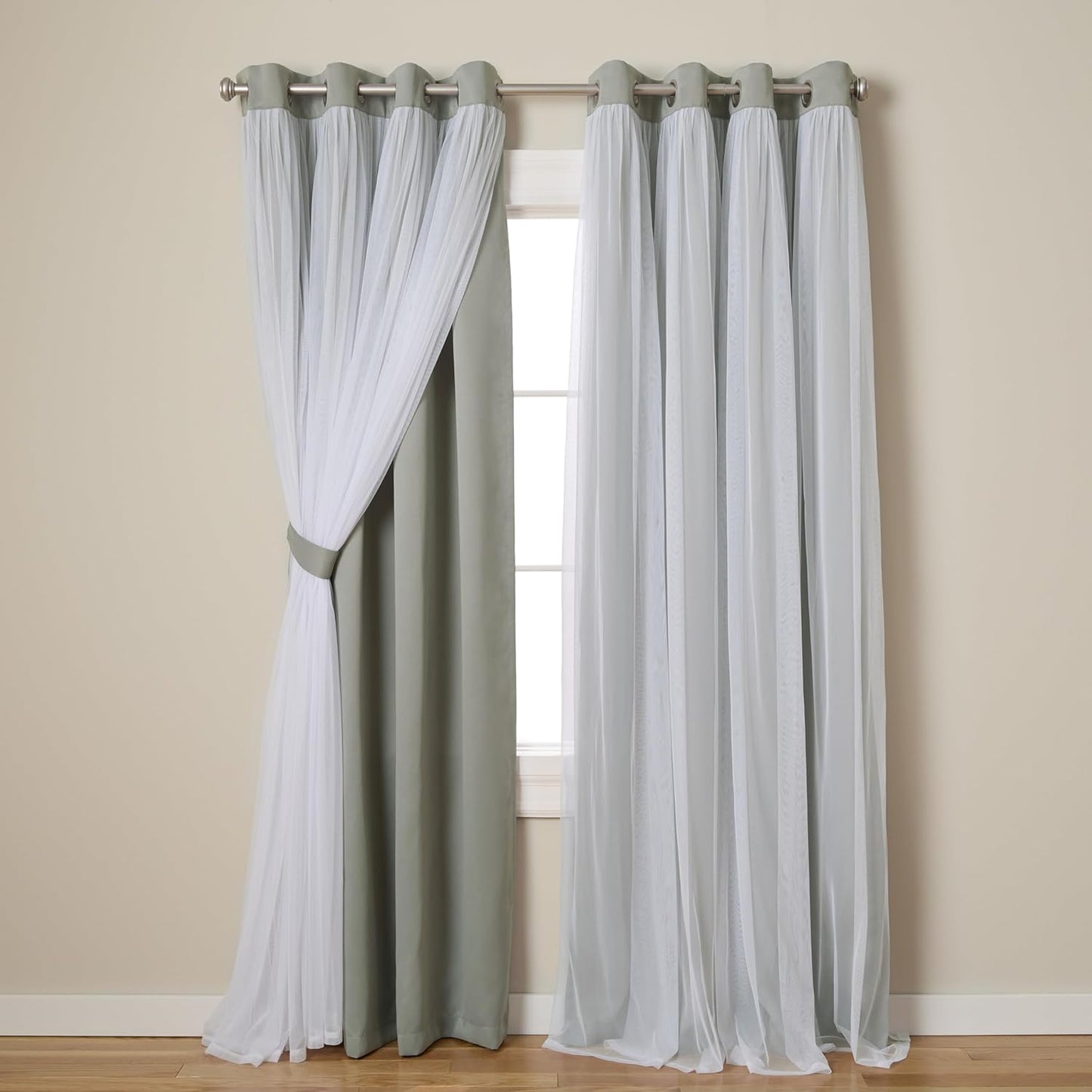 TOWN & COUNTRY LUXE Talia Double Layer Indoor Curtains, Sheer and Room Darkening Blackout, Grommet Top, Energy Efficient, 2-Pack Set, 52"x96", Winter White
