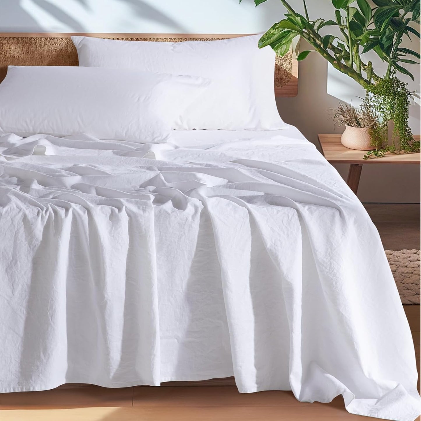 SONORO KATE 100% French Pure Linen Sheets, Breathable and Durable Linen King Size Sheets, Anti-Tear Linen Bed Sheets, Machine Washable, 16 Inch Deep Pocket - 4 Piece (Natural Linen, King)