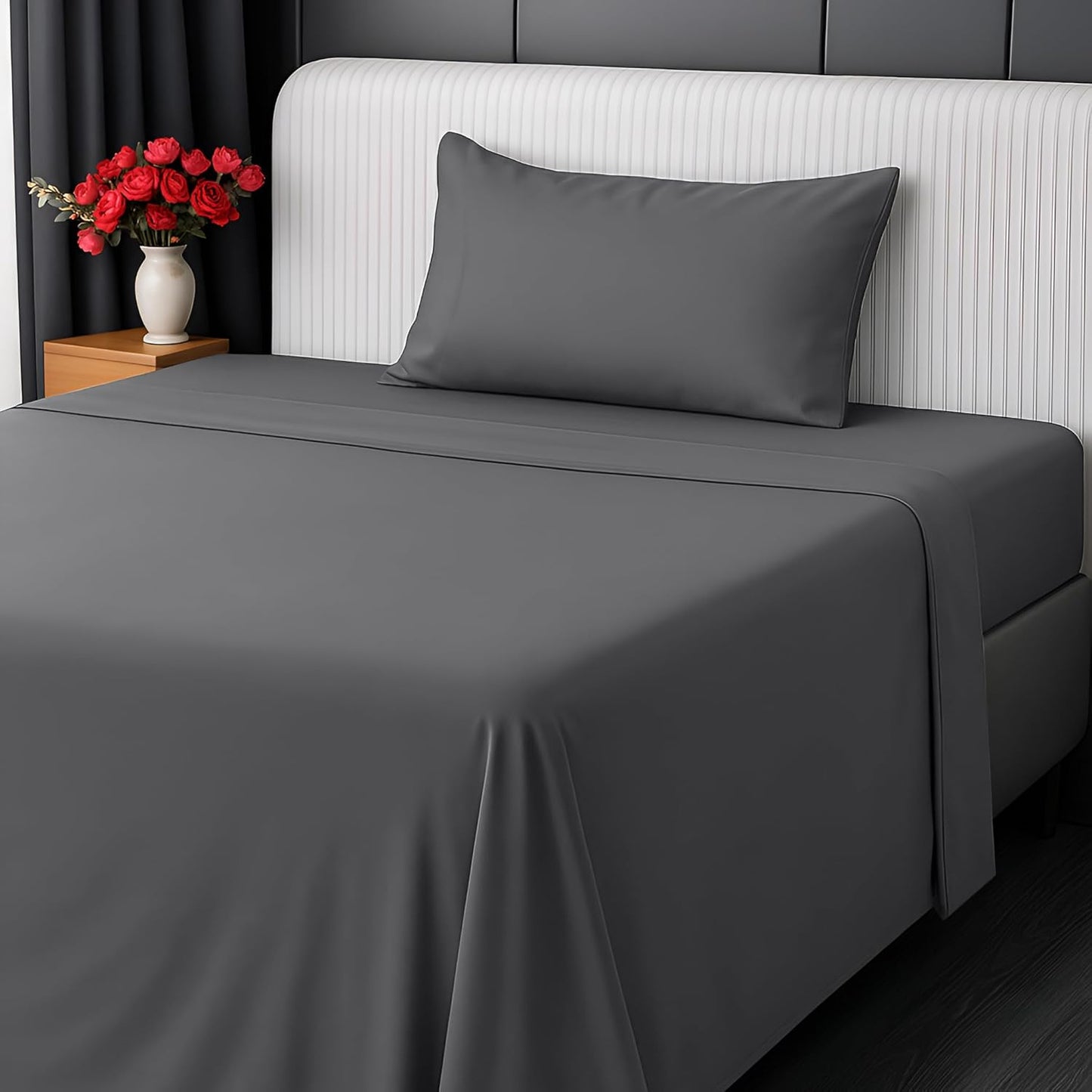 Utopia Bedding Queen Sheet Set - Jersey Knit Sheets 4 Piece – Cotton – Soft T-Shirt Stretchy Sheets (Heather Light Grey)