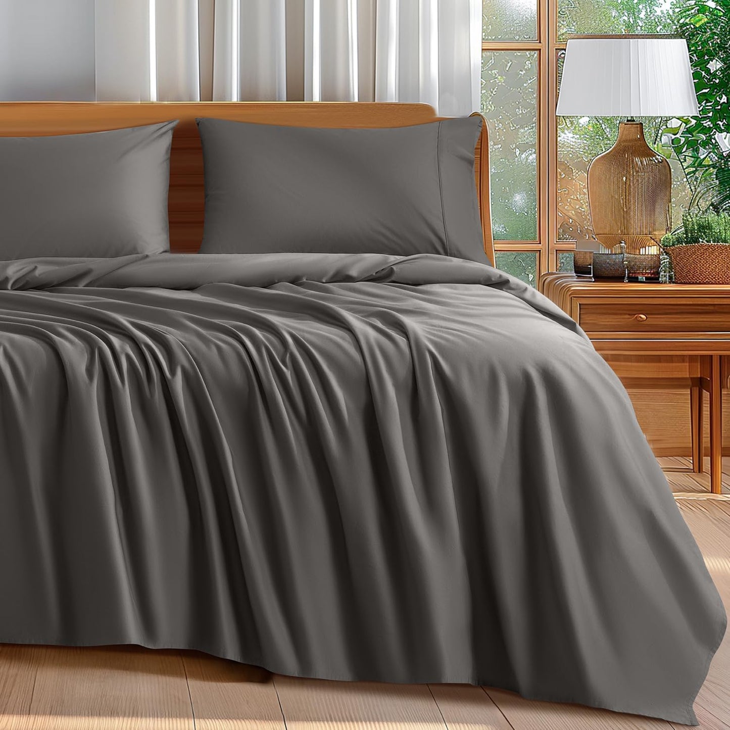 Shilucheng 100% Cotton Queen Size Sheets Set - 600 Thread Count，Luxury Egyptian Cotton Bed Sheets，5-Star Hotel Quality Sheets, Breathable & Cooling, 16 Inch Deep Pocket - 4 Piece (White, Queen)