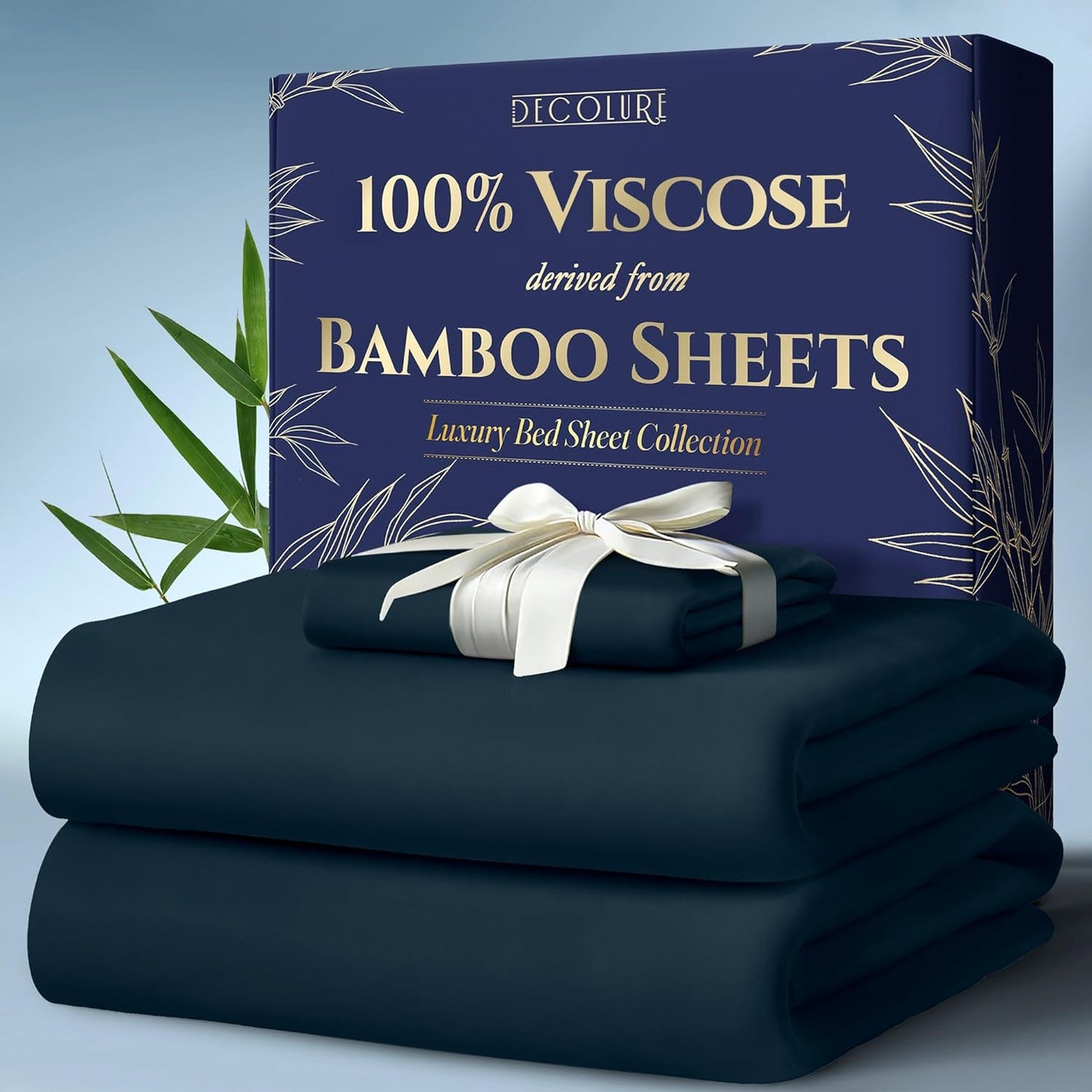 DECOLURE 100% Viscose Derived from Bamboo Sheets King Size 4pcs - Ultra Soft & Luxuriously Cooling, 17" Deep Pocket, Double Stitching, Perfect for Hot Sleepers - King Bed Sheets (White)