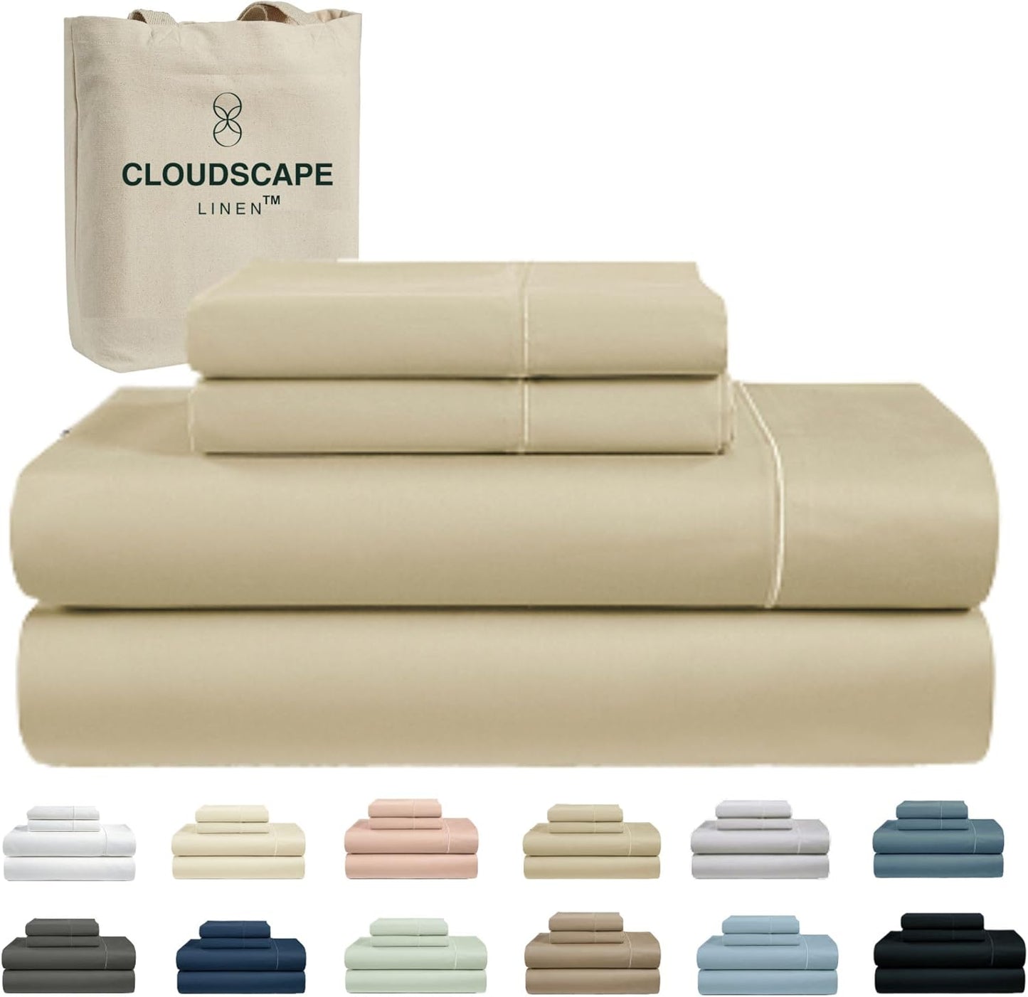 Cloud Scape Linen 100% Egyptian Cotton King Sheets Set – 1000 Thread Count, 4-Piece Soft Hotel Quality Bedding Set,Deep Pockets up to 16”, White