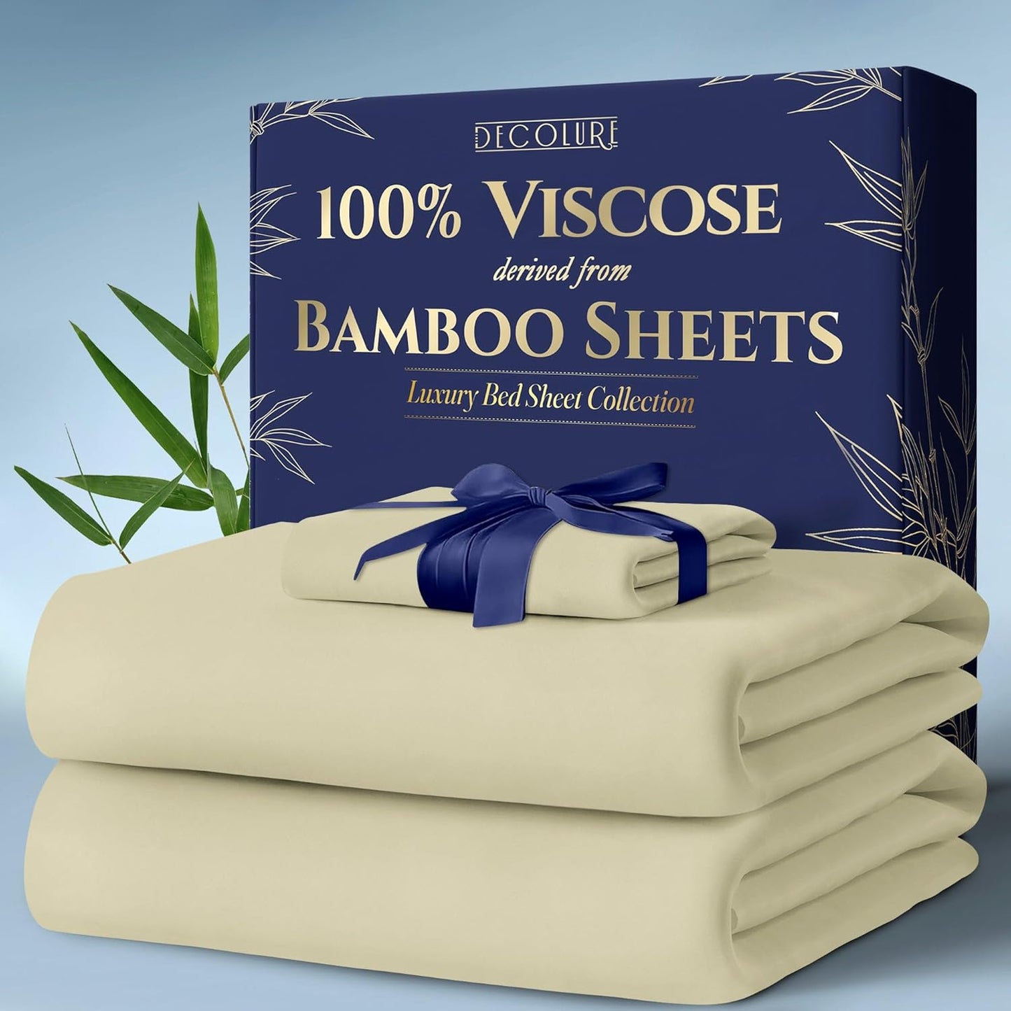 DECOLURE 100% Viscose Derived from Bamboo Sheets King Size 4pcs - Ultra Soft & Luxuriously Cooling, 17" Deep Pocket, Double Stitching, Perfect for Hot Sleepers - King Bed Sheets (White)