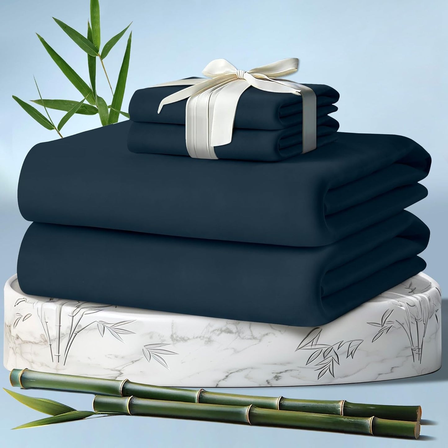 DECOLURE 100% Viscose Derived from Bamboo Sheets King Size 4pcs - Ultra Soft & Luxuriously Cooling, 17" Deep Pocket, Double Stitching, Perfect for Hot Sleepers - King Bed Sheets (White)