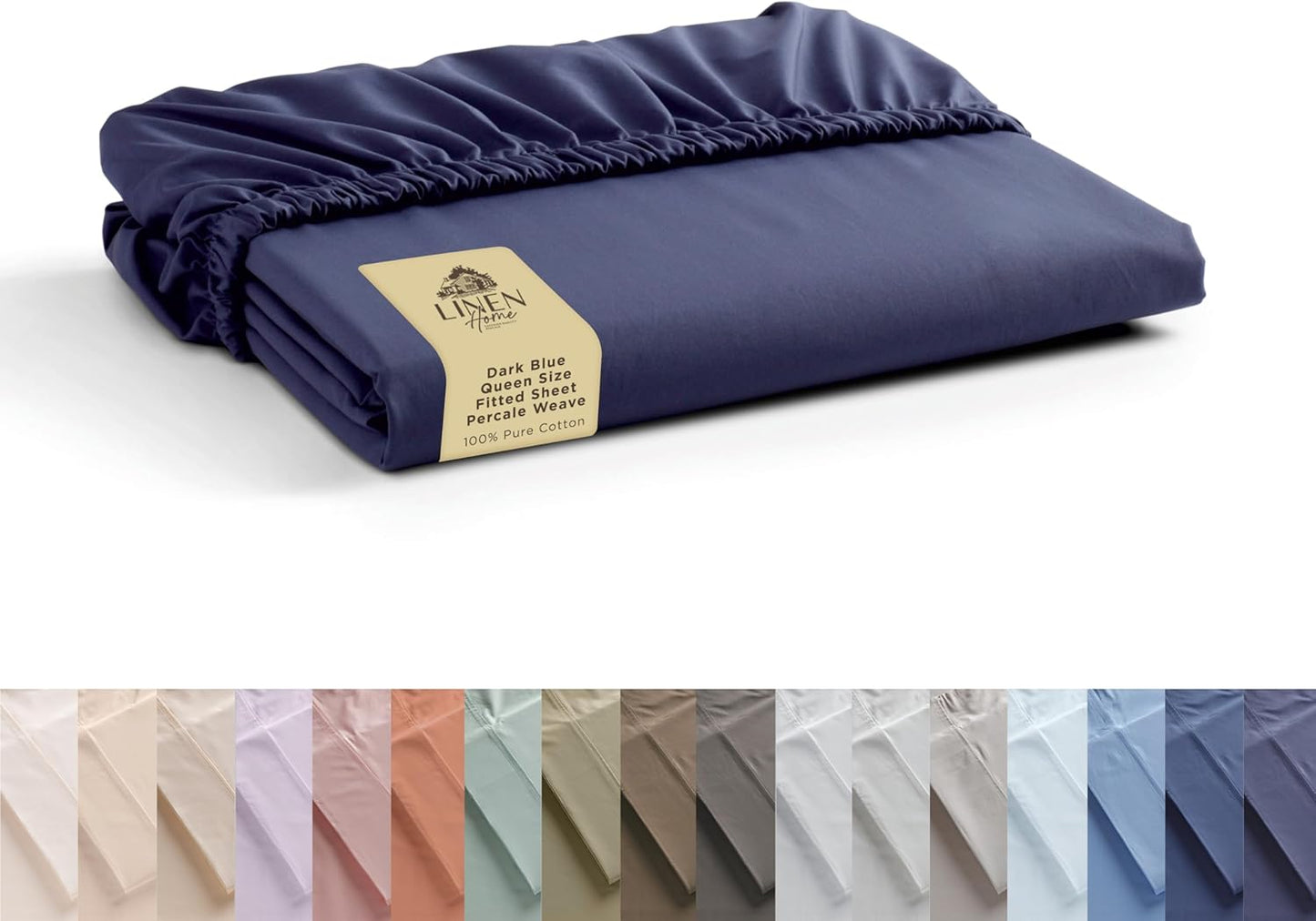 Linen Home 100% Cotton Percale Weave Fitted Sheet, Queen Size, White, 1 Deep Pocket Fitted Sheet, Fits Mattress Upto 16" Crisp and Cool Strong Bed Linen, 60"X80"+15"