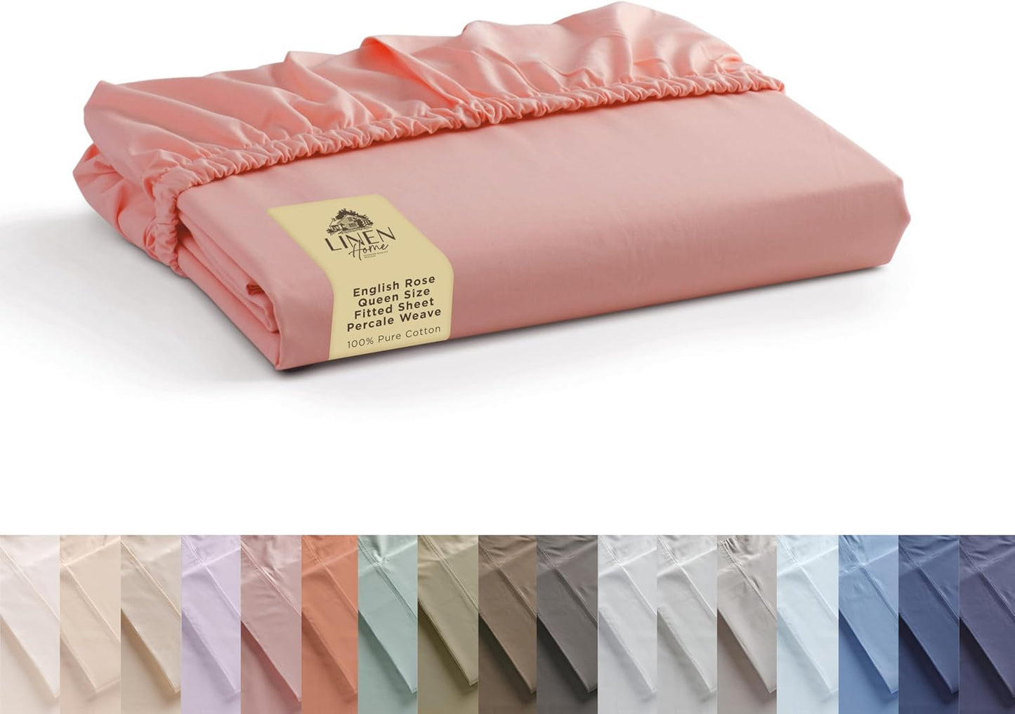 Linen Home 100% Cotton Percale Weave Fitted Sheet, Queen Size, White, 1 Deep Pocket Fitted Sheet, Fits Mattress Upto 16" Crisp and Cool Strong Bed Linen, 60"X80"+15"