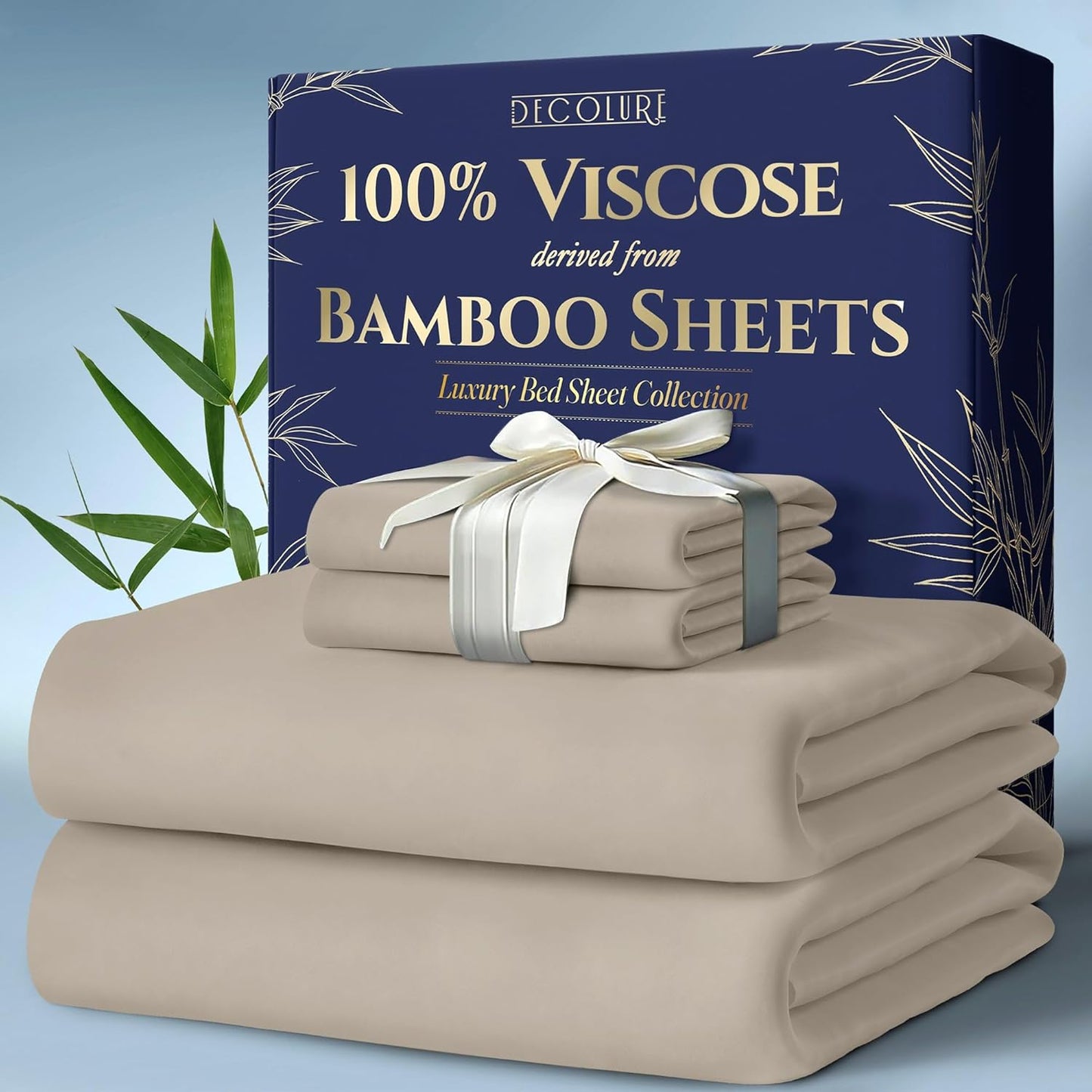 DECOLURE 100% Viscose Derived from Bamboo Sheets King Size 4pcs - Ultra Soft & Luxuriously Cooling, 17" Deep Pocket, Double Stitching, Perfect for Hot Sleepers - King Bed Sheets (White)