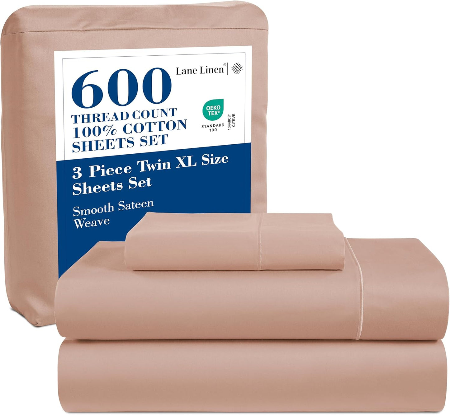 LANE LINEN 100% Cotton White Queen Size Sheet Set – Luxurious Hotel-Quality Sateen Weave, Fully Elasticized Mercerized Cotton, Deep Pocket 4-Piece Set, Naturally Cooling & Comfortable