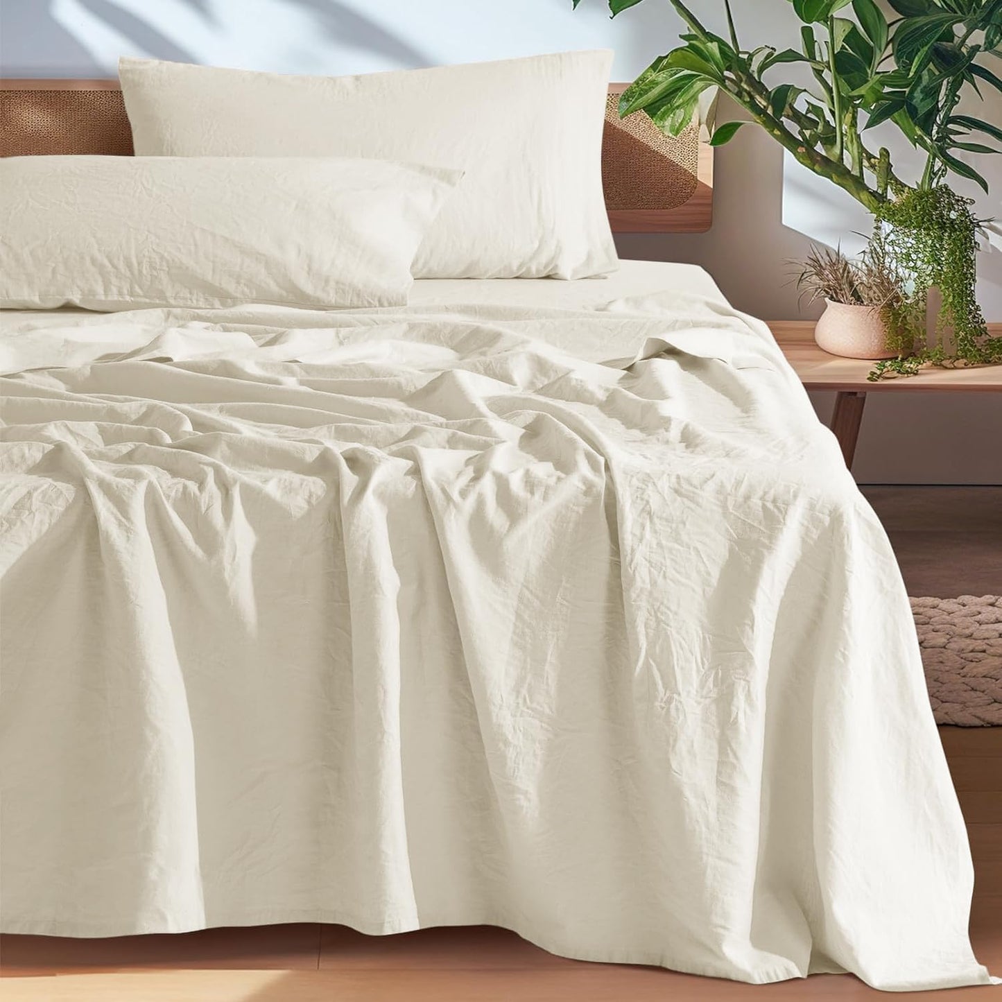 SONORO KATE 100% French Pure Linen Sheets, Breathable and Durable Linen King Size Sheets, Anti-Tear Linen Bed Sheets, Machine Washable, 16 Inch Deep Pocket - 4 Piece (Natural Linen, King)
