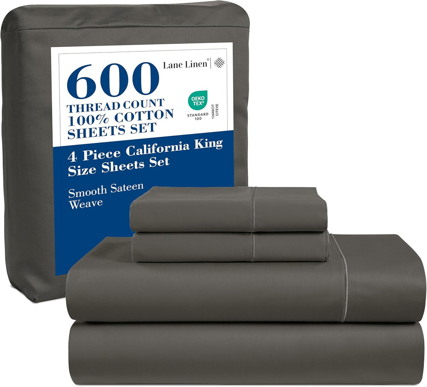 LANE LINEN 100% Cotton White Queen Size Sheet Set – Luxurious Hotel-Quality Sateen Weave, Fully Elasticized Mercerized Cotton, Deep Pocket 4-Piece Set, Naturally Cooling & Comfortable