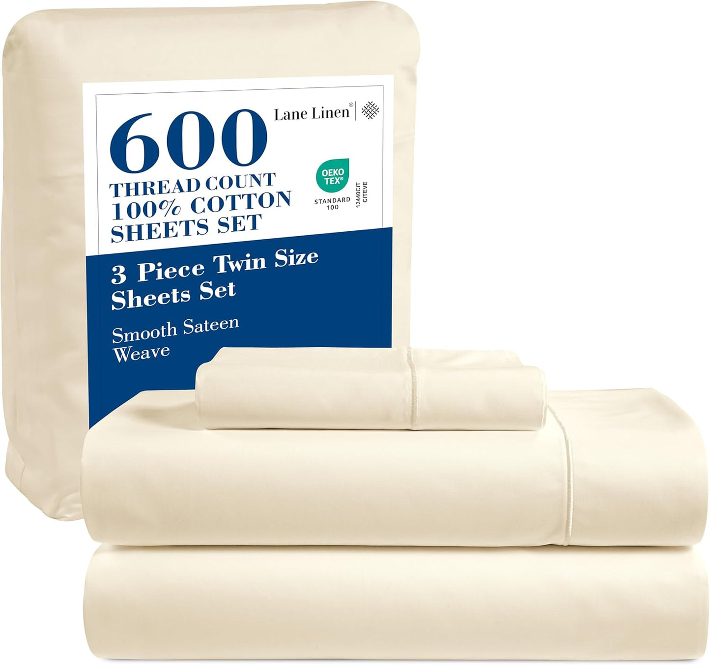 LANE LINEN 100% Cotton White Queen Size Sheet Set – Luxurious Hotel-Quality Sateen Weave, Fully Elasticized Mercerized Cotton, Deep Pocket 4-Piece Set, Naturally Cooling & Comfortable