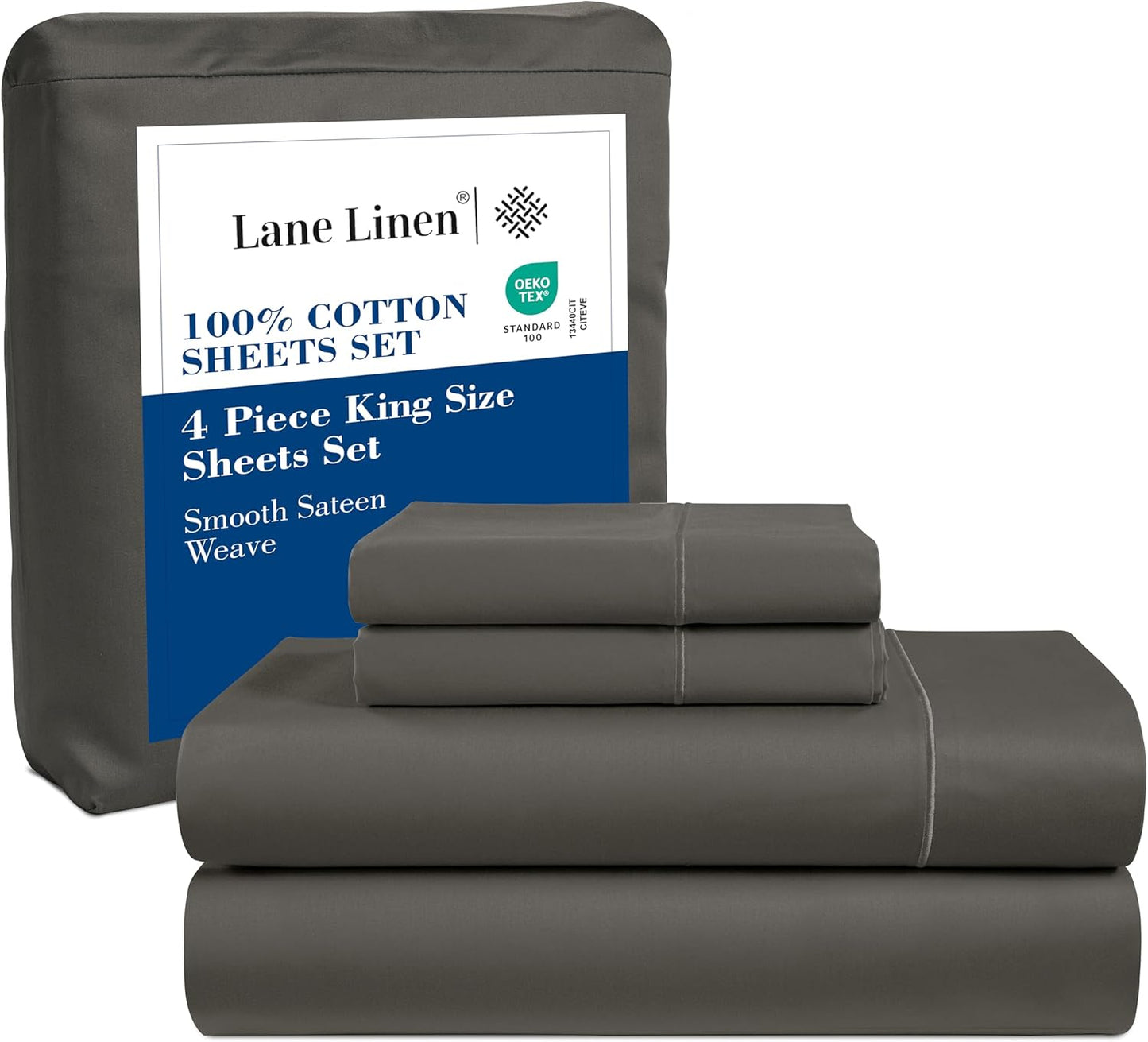 LANE LINEN 100% Cotton White Queen Size Sheet Set – Luxurious Hotel-Quality Sateen Weave, Fully Elasticized Mercerized Cotton, Deep Pocket 4-Piece Set, Naturally Cooling & Comfortable