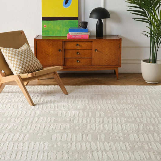 Shell 7'10"x10' Washable Area Rug for Living Room Bedroom - 100% Recycled Oeko-TEX Certified, Medium Pile, Beige, Cream
