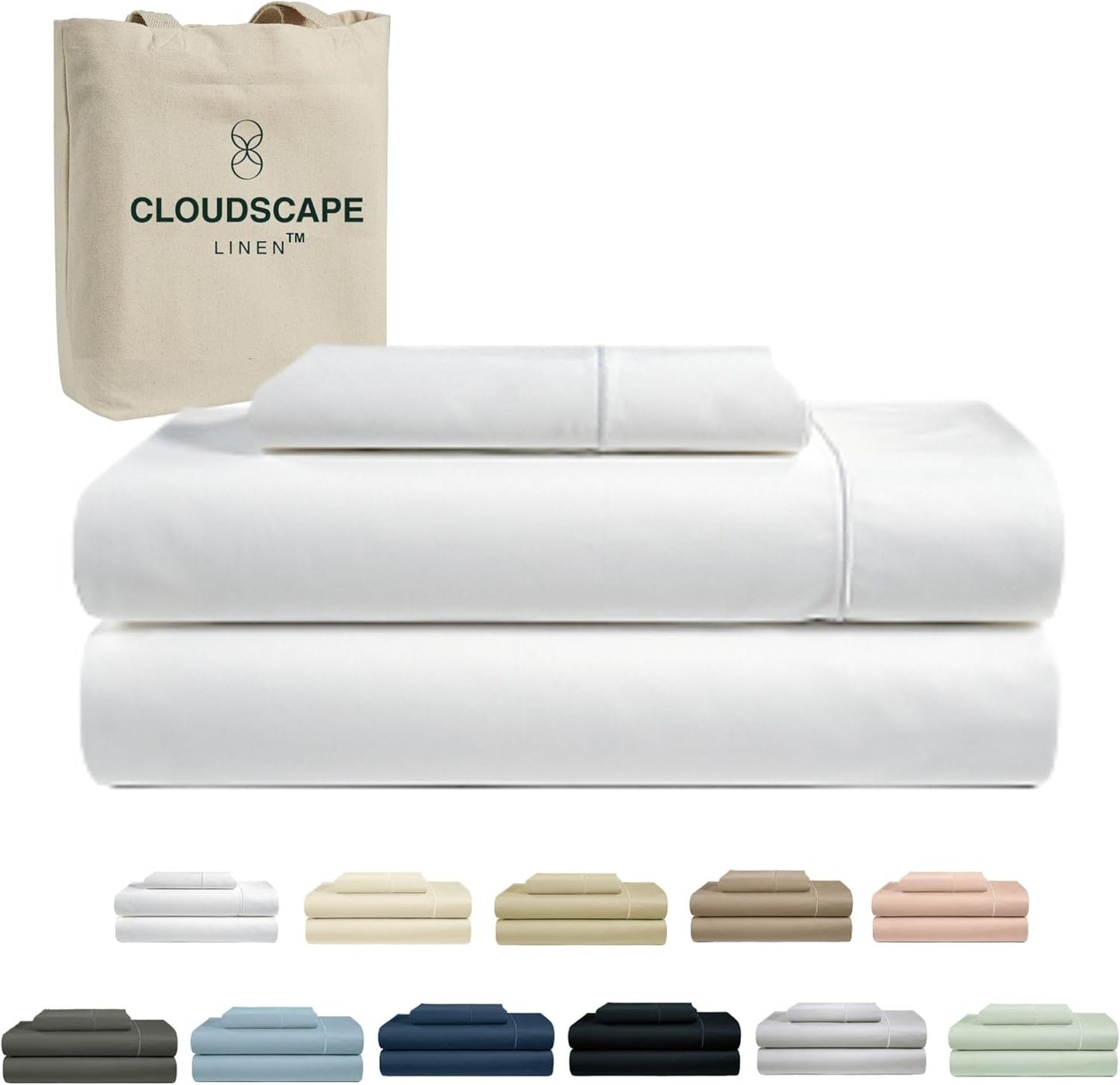 Cloud Scape Linen 100% Egyptian Cotton King Sheets Set – 1000 Thread Count, 4-Piece Soft Hotel Quality Bedding Set,Deep Pockets up to 16”, White