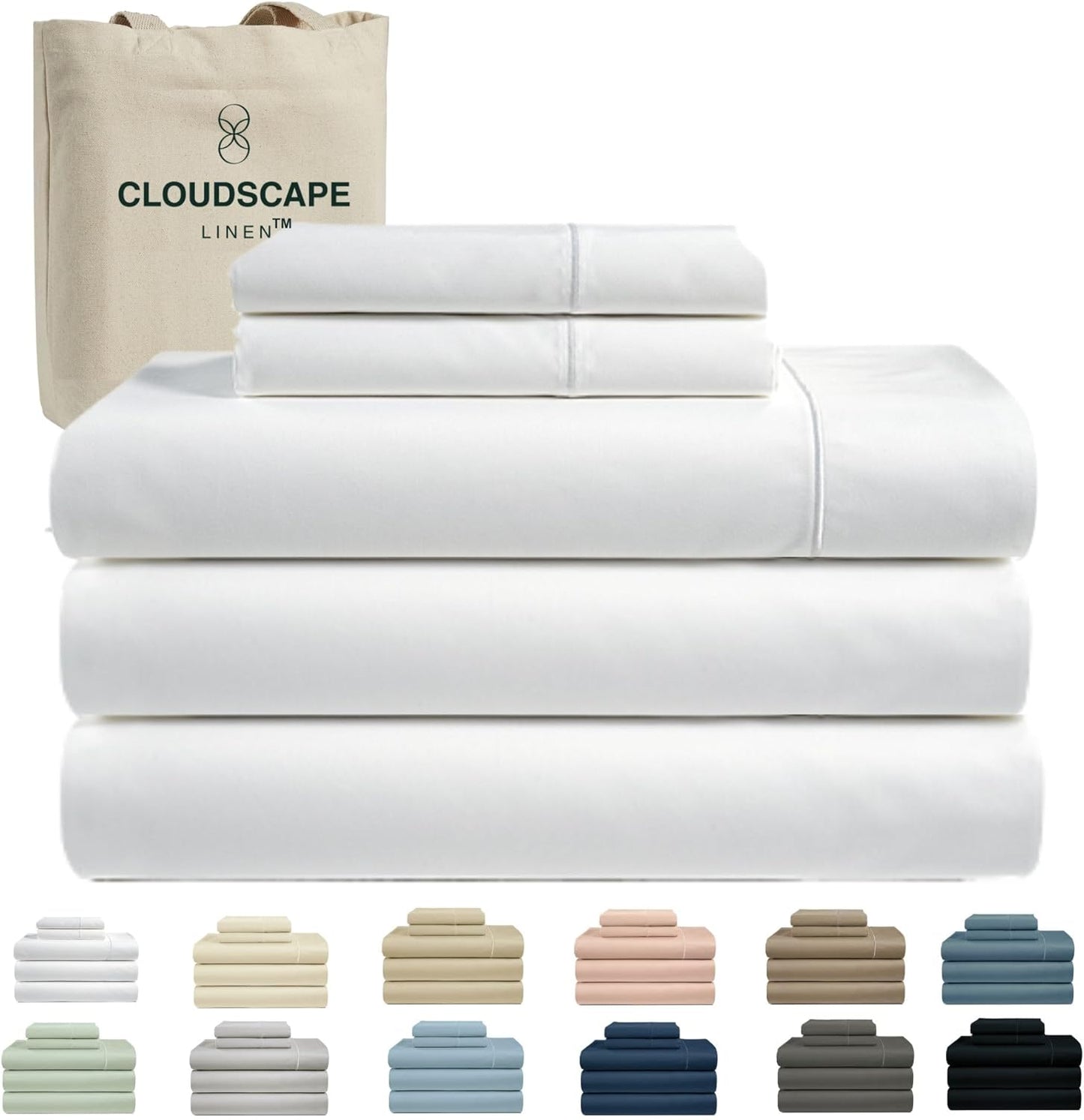 Cloud Scape Linen 100% Egyptian Cotton King Sheets Set – 1000 Thread Count, 4-Piece Soft Hotel Quality Bedding Set,Deep Pockets up to 16”, White