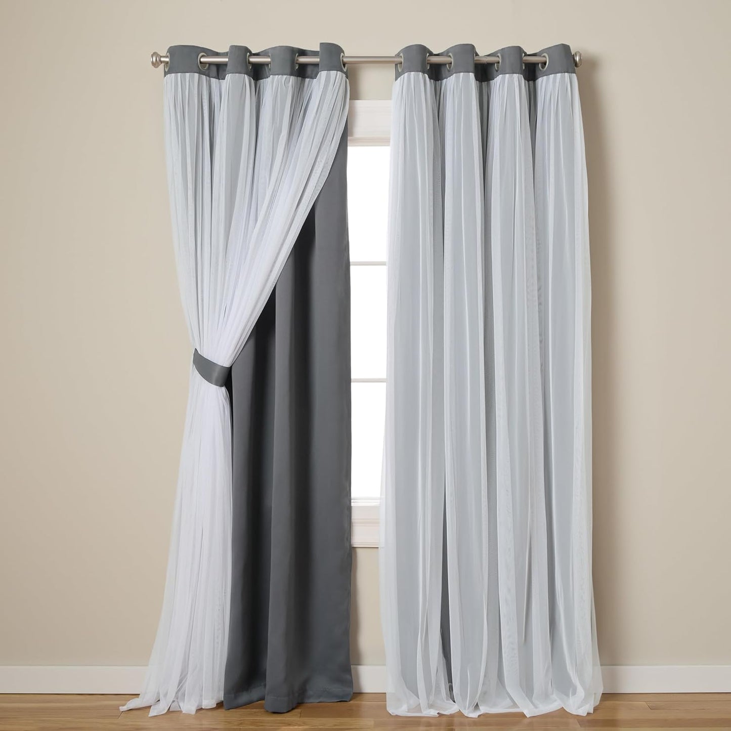 TOWN & COUNTRY LUXE Talia Double Layer Indoor Curtains, Sheer and Room Darkening Blackout, Grommet Top, Energy Efficient, 2-Pack Set, 52"x96", Winter White