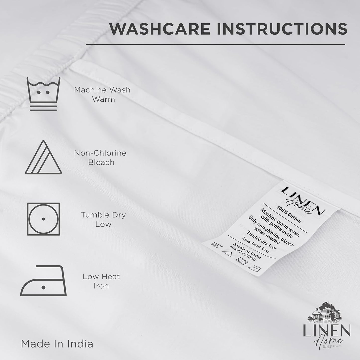 Linen Home 100% Cotton Percale Weave Fitted Sheet, Queen Size, White, 1 Deep Pocket Fitted Sheet, Fits Mattress Upto 16" Crisp and Cool Strong Bed Linen, 60"X80"+15"
