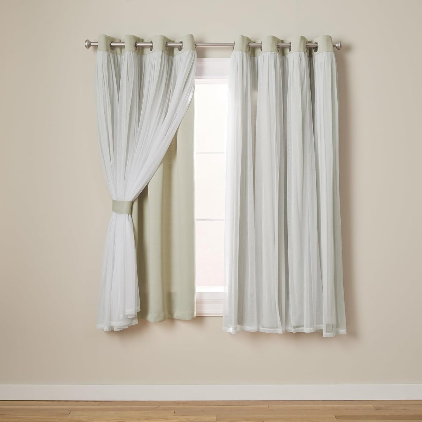 TOWN & COUNTRY LUXE Talia Double Layer Indoor Curtains, Sheer and Room Darkening Blackout, Grommet Top, Energy Efficient, 2-Pack Set, 52"x96", Winter White