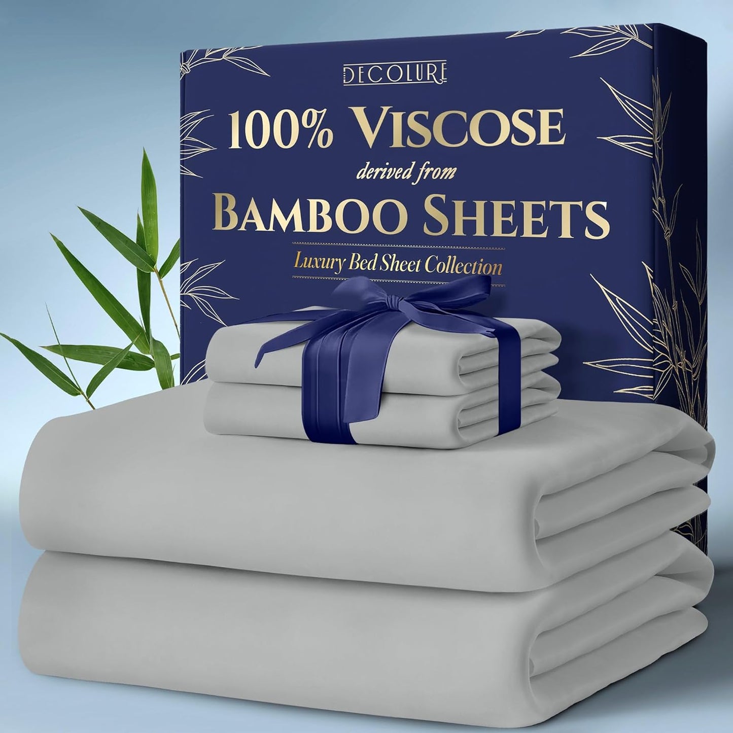 DECOLURE 100% Viscose Derived from Bamboo Sheets King Size 4pcs - Ultra Soft & Luxuriously Cooling, 17" Deep Pocket, Double Stitching, Perfect for Hot Sleepers - King Bed Sheets (White)