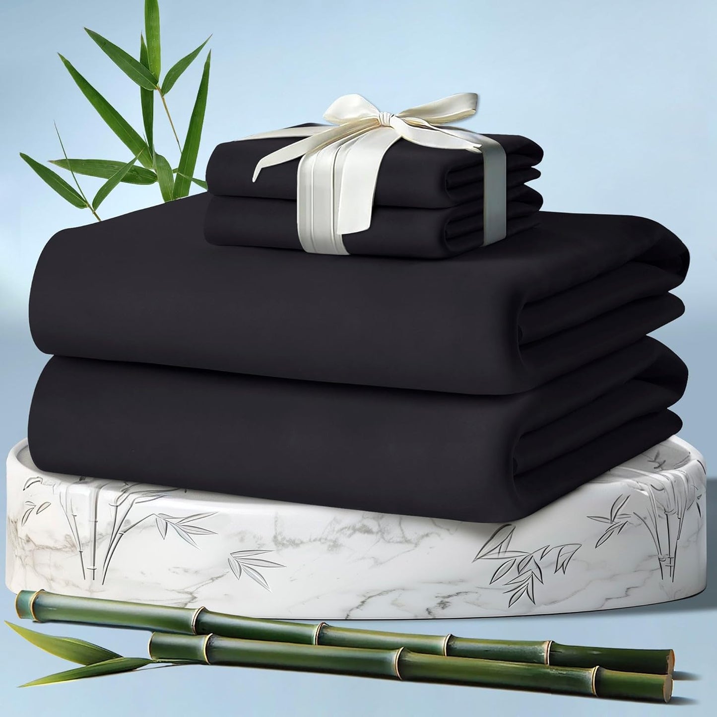 DECOLURE 100% Viscose Derived from Bamboo Sheets King Size 4pcs - Ultra Soft & Luxuriously Cooling, 17" Deep Pocket, Double Stitching, Perfect for Hot Sleepers - King Bed Sheets (White)
