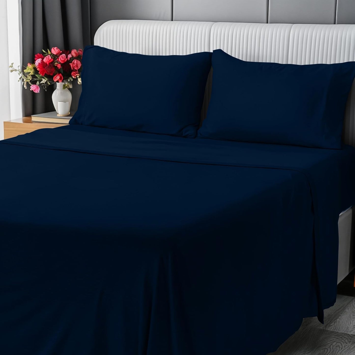 Utopia Bedding Queen Sheet Set - Jersey Knit Sheets 4 Piece – Cotton – Soft T-Shirt Stretchy Sheets (Heather Light Grey)