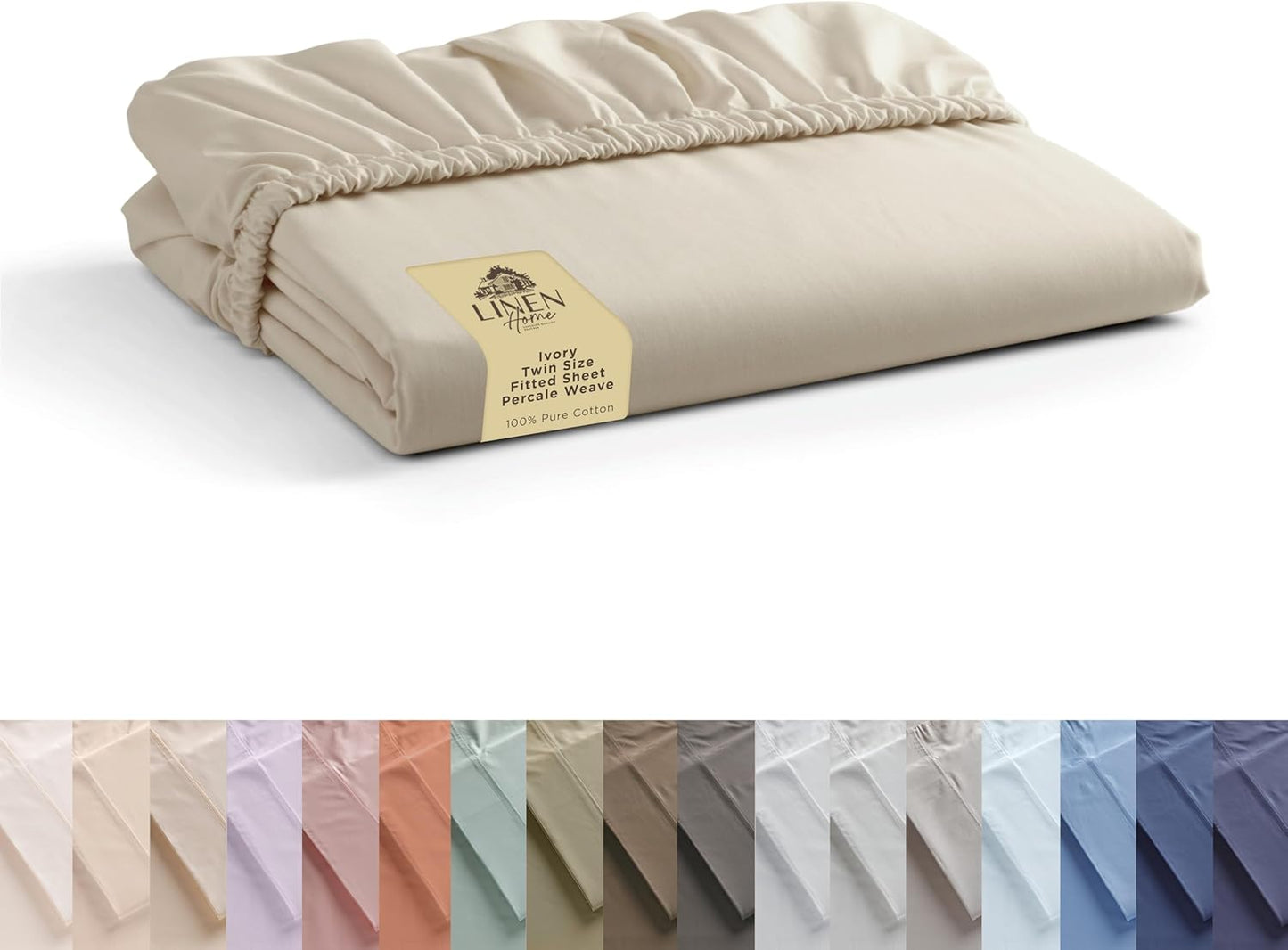 Linen Home 100% Cotton Percale Weave Fitted Sheet, Queen Size, White, 1 Deep Pocket Fitted Sheet, Fits Mattress Upto 16" Crisp and Cool Strong Bed Linen, 60"X80"+15"