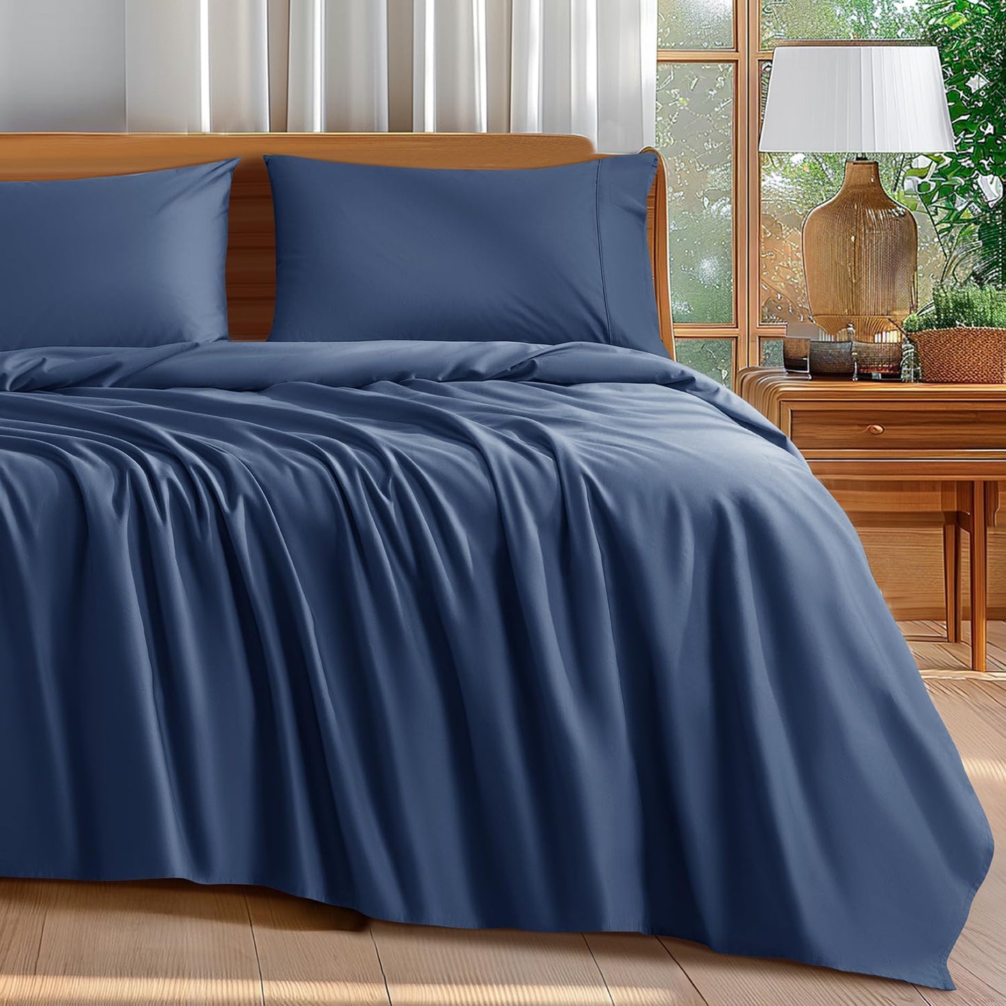 Shilucheng 100% Cotton Queen Size Sheets Set - 600 Thread Count，Luxury Egyptian Cotton Bed Sheets，5-Star Hotel Quality Sheets, Breathable & Cooling, 16 Inch Deep Pocket - 4 Piece (White, Queen)