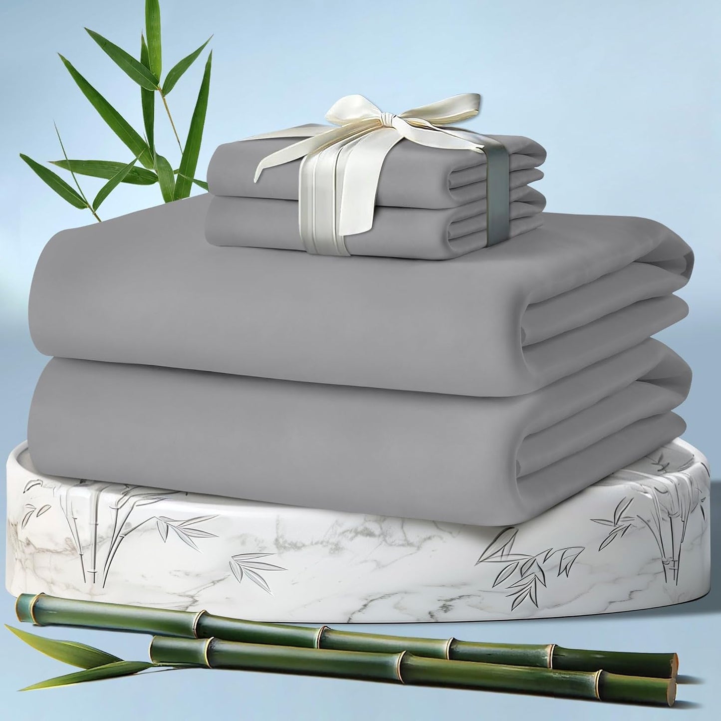 DECOLURE 100% Viscose Derived from Bamboo Sheets King Size 4pcs - Ultra Soft & Luxuriously Cooling, 17" Deep Pocket, Double Stitching, Perfect for Hot Sleepers - King Bed Sheets (White)